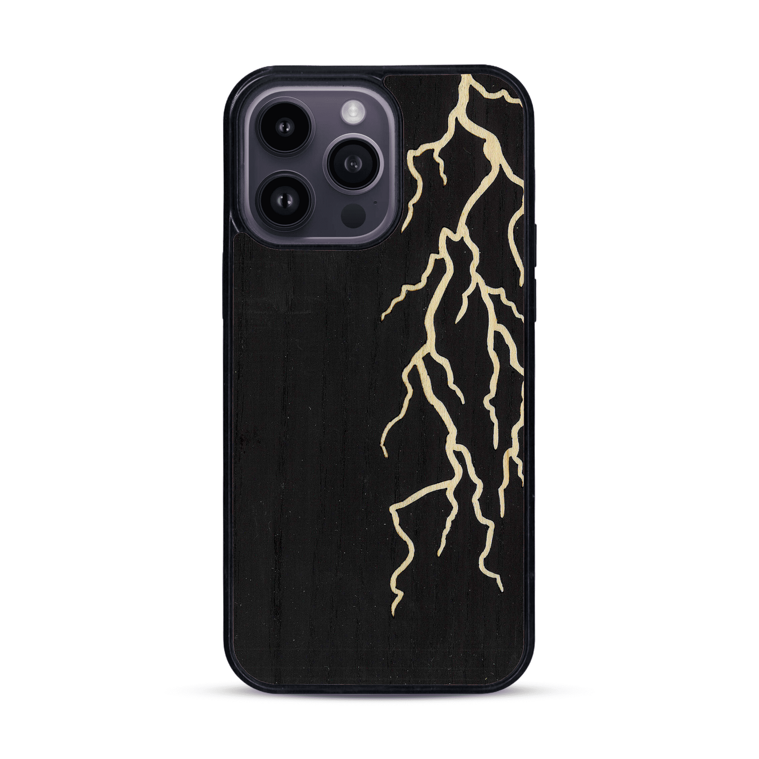 Coque de protection en bois véritable fabriquée en France pour  alliant plusieurs essences de bois pour représenter un éclair divin