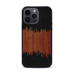 Coque de protection en bois véritable fabriquée en France pour  alliant plusieurs essences de bois pour représenter du magma en fusion