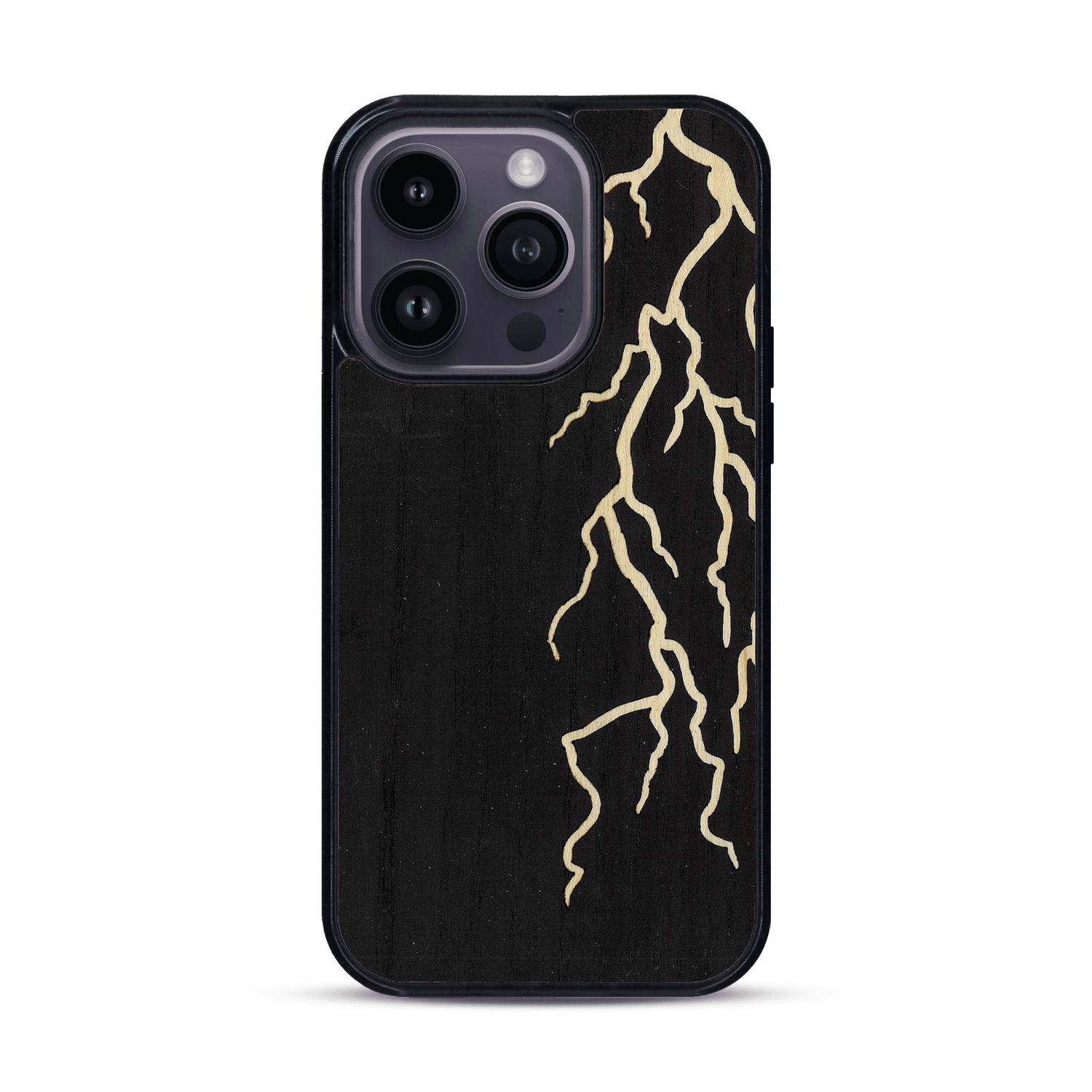 Coque de protection en bois véritable fabriquée en France pour  alliant plusieurs essences de bois pour représenter un éclair divin