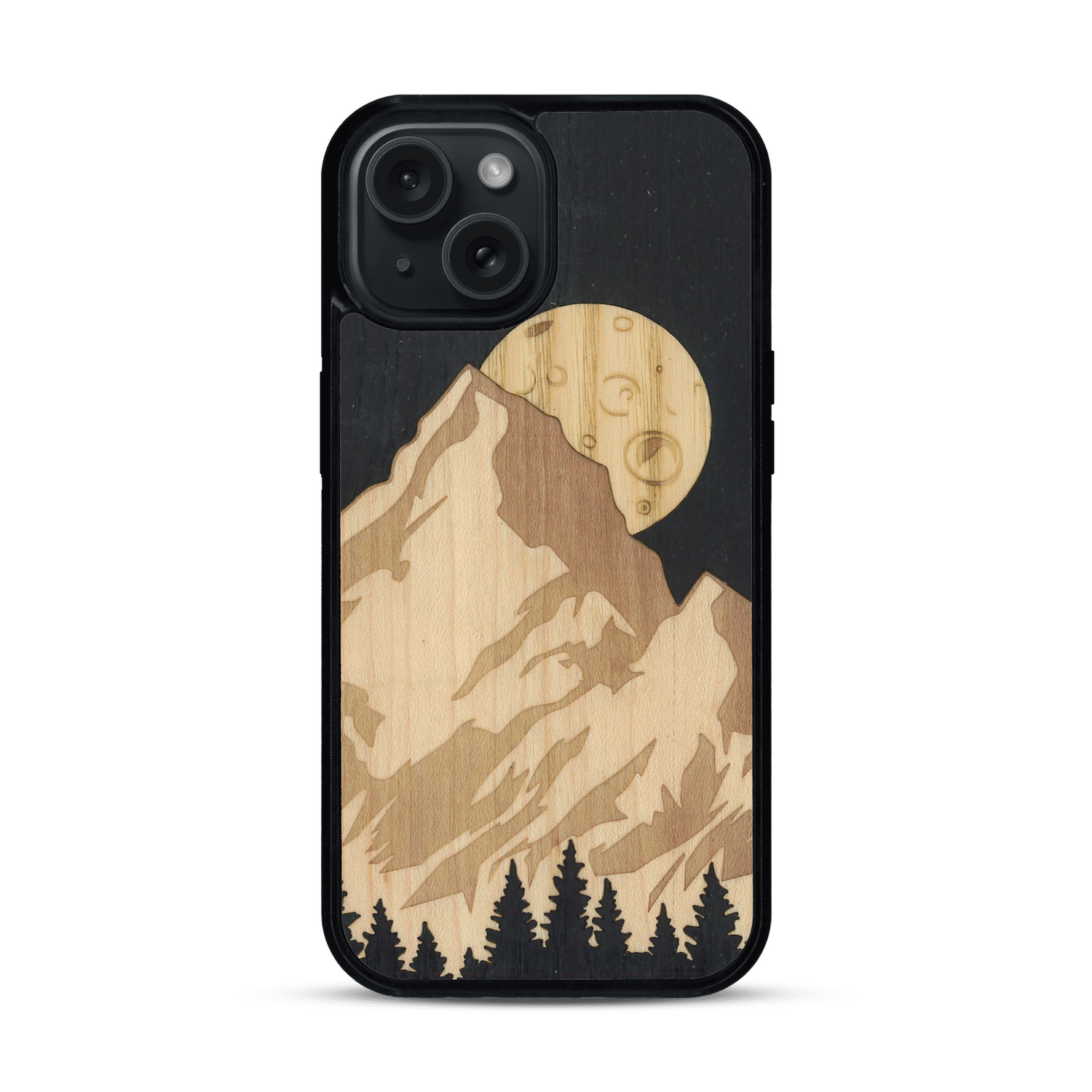 Coque de protection en bois véritable fabriquée en France pour  alliant plusieurs essences de bois pour représenter le mont Everest