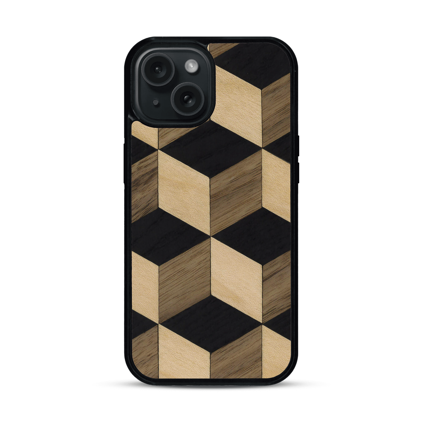 Coque de protection en bois véritable fabriquée en France pour  alliant plusieurs essences de bois pour représenter un classique intemporel de la marqueterie