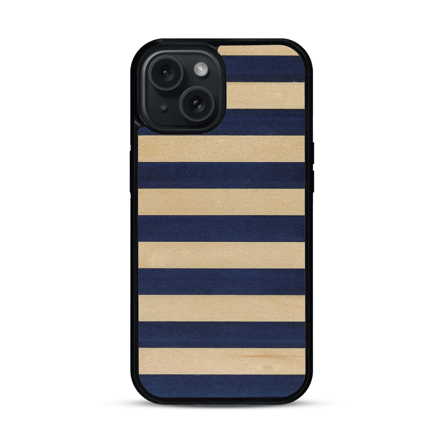 Coque de protection en bois véritable fabriquée en France pour  alliant plusieurs essences de bois pour représenter une marinière