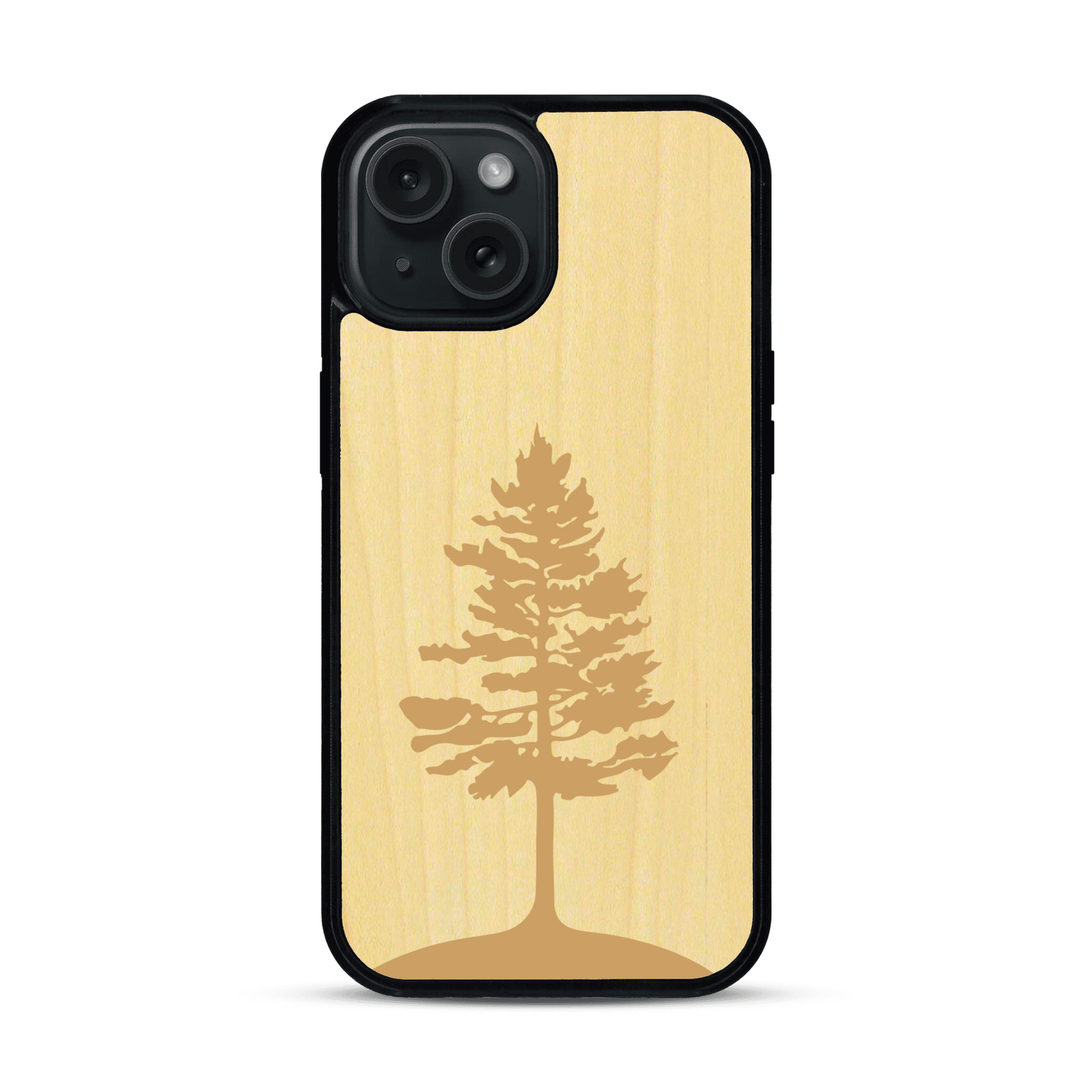 Coque de protection en bois véritable fabriquée en France pour  sur le thème de la nature, de la fôret et de l'écoresponsabilité avec une gravure représentant un arbre 