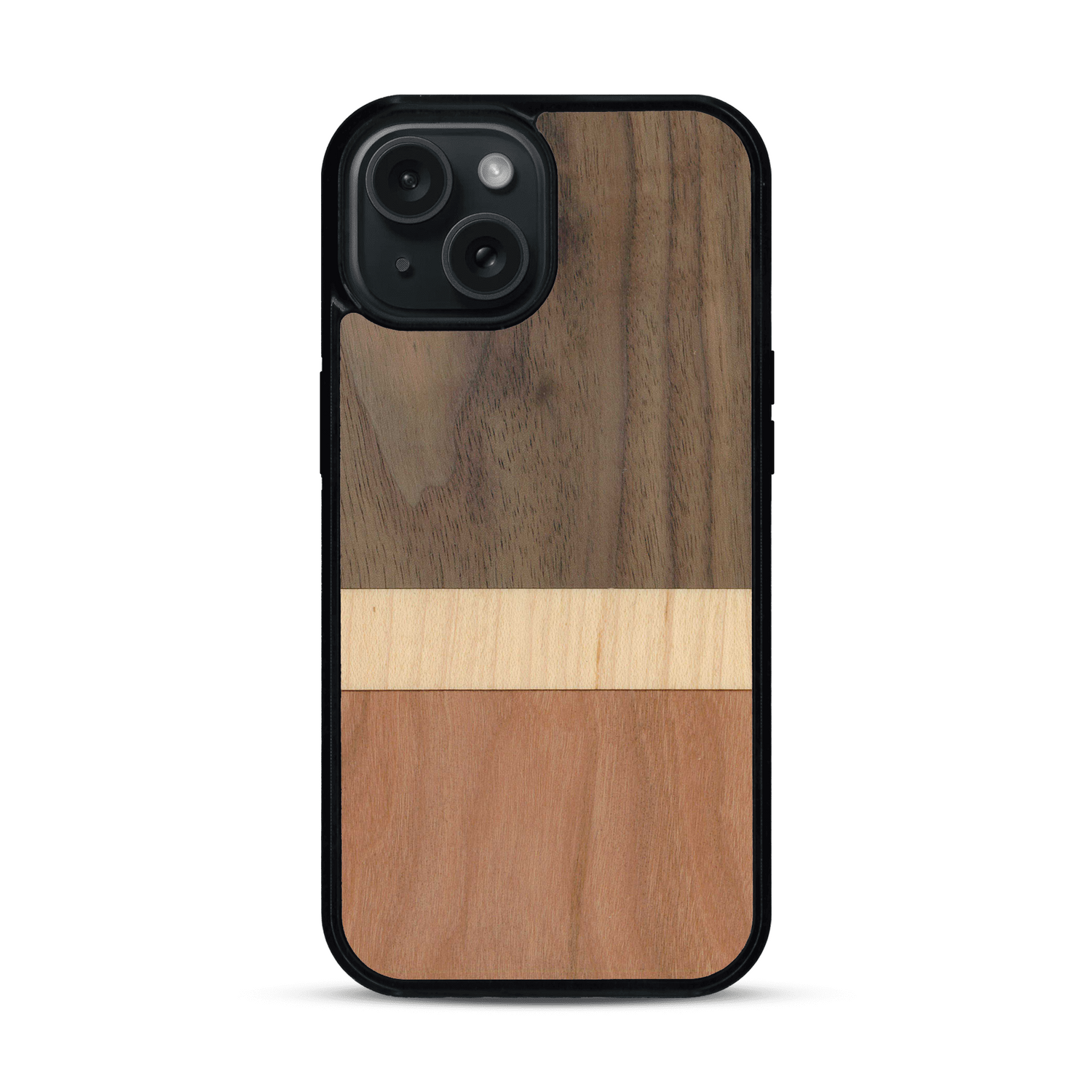 Coque de protection en bois véritable fabriquée en France pour  alliant des bandes horizontales de bambou, merisier et noyer