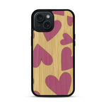 Coque de protection en bois véritable fabriquée en France pour  alliant plusieurs essences de bois pour représenter des coeurs pour les amoureux
