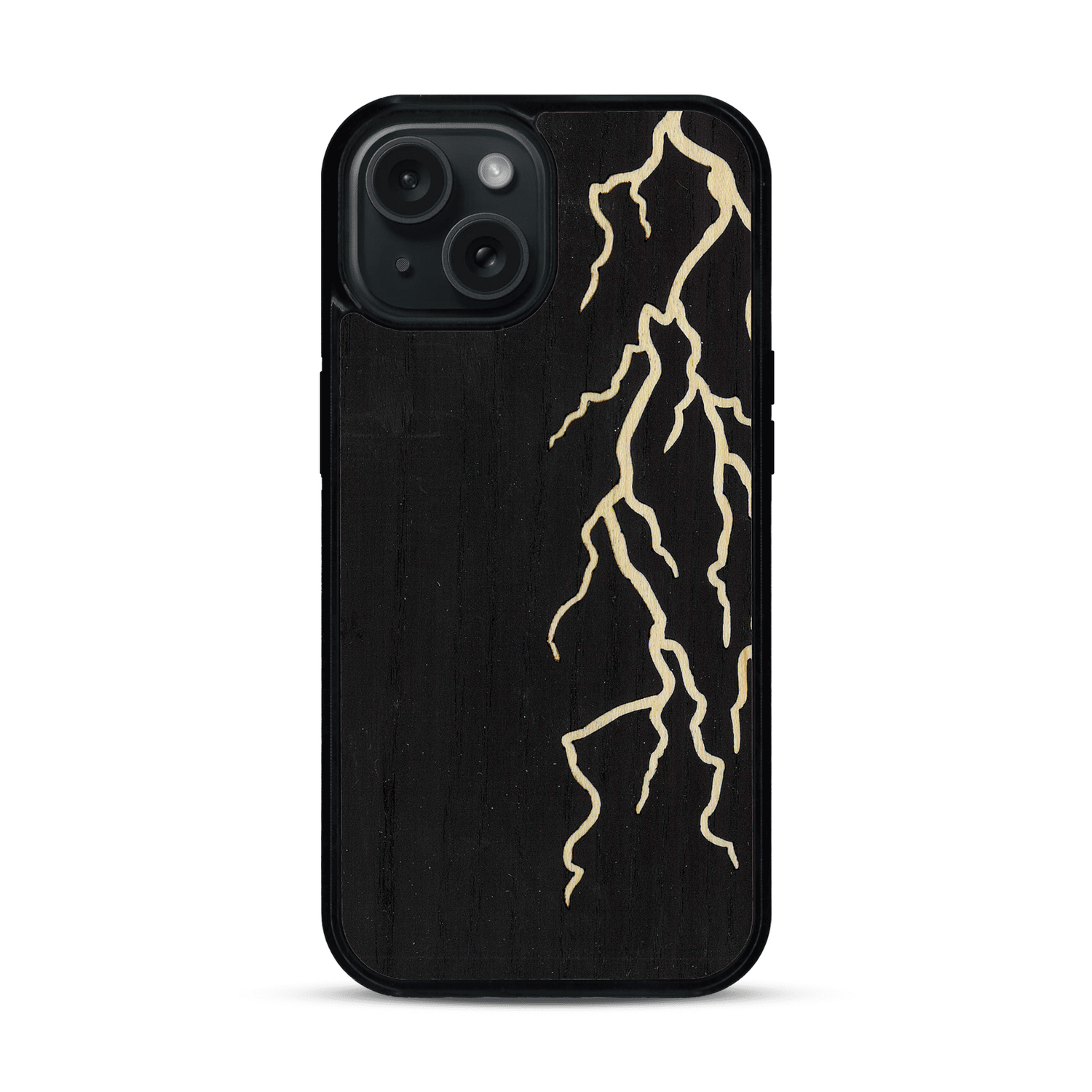 Coque de protection en bois véritable fabriquée en France pour  alliant plusieurs essences de bois pour représenter un éclair divin