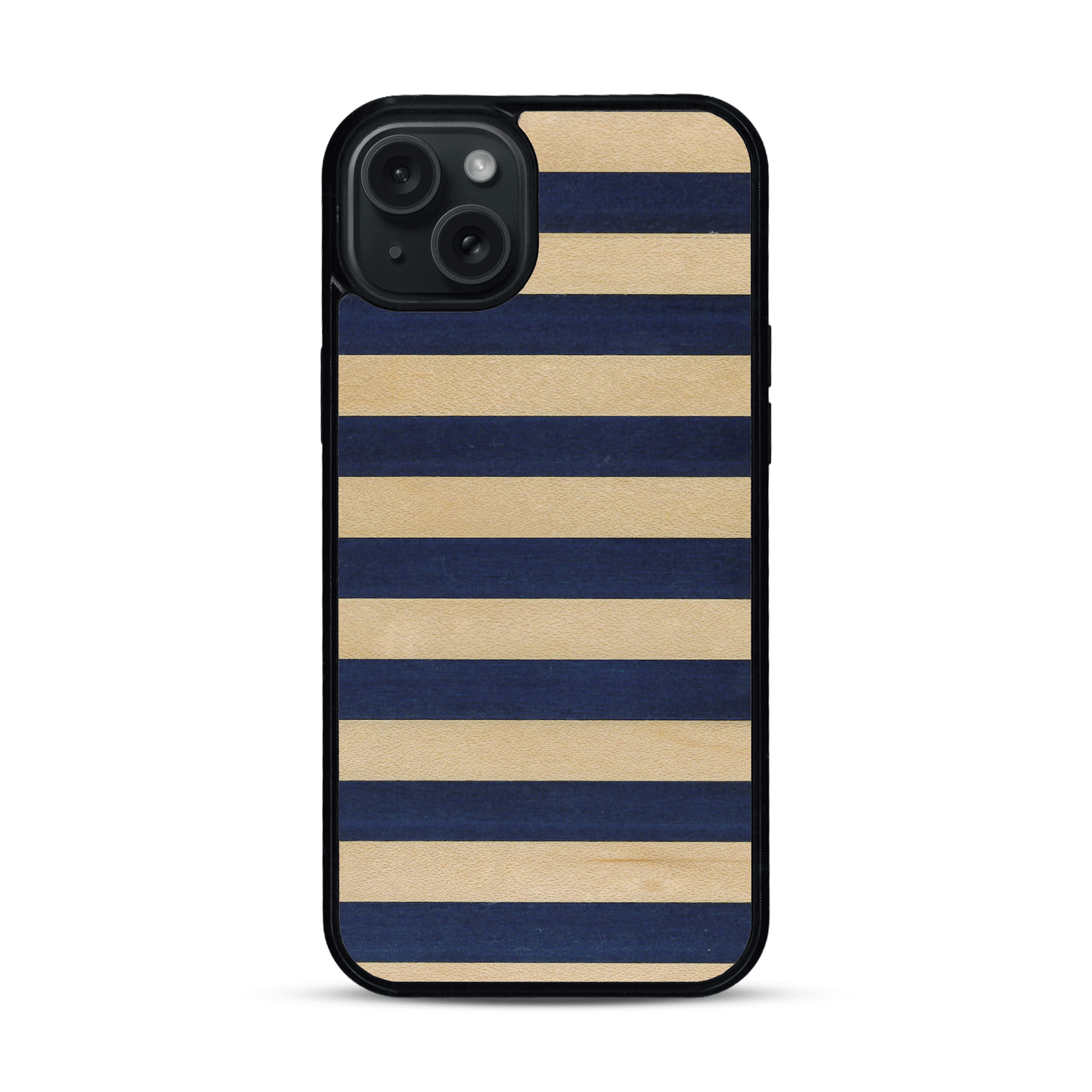 Coque de protection en bois véritable fabriquée en France pour  alliant plusieurs essences de bois pour représenter une marinière