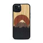 Coque de protection en bois véritable fabriquée en France pour  alliant plusieurs essences de bois pour représenter le mont Fuji