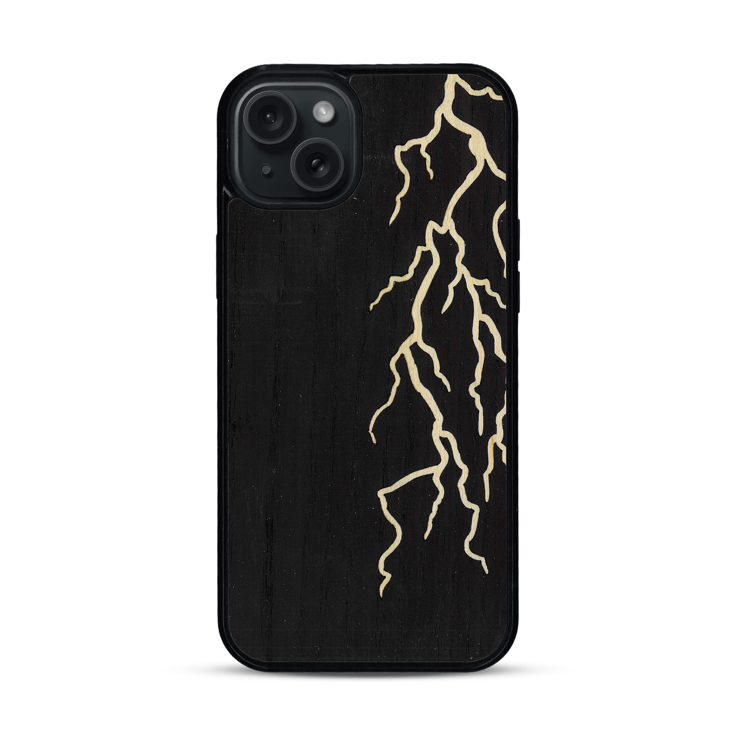 Coque de protection en bois véritable fabriquée en France pour  alliant plusieurs essences de bois pour représenter un éclair divin