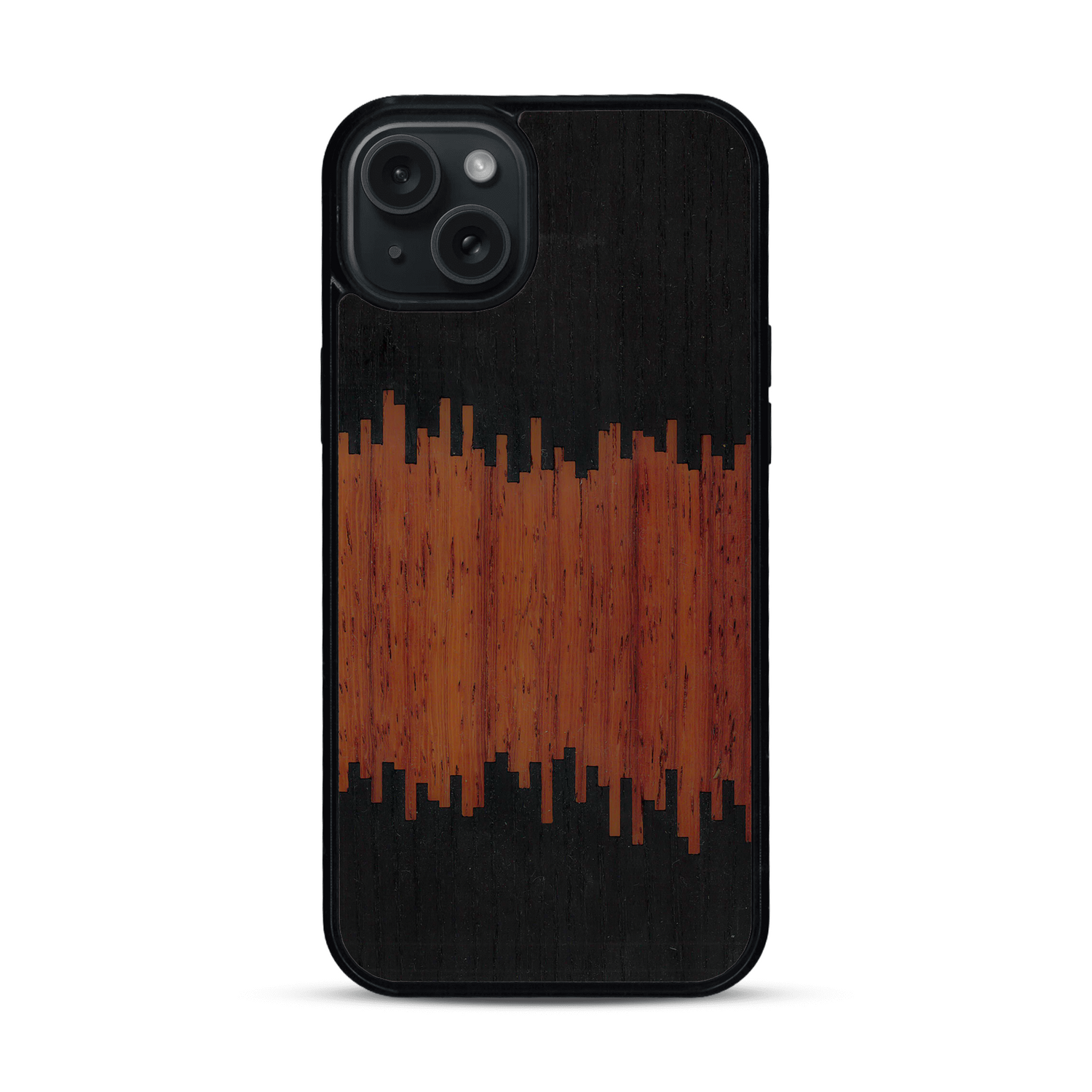 Coque de protection en bois véritable fabriquée en France pour  alliant plusieurs essences de bois pour représenter du magma en fusion