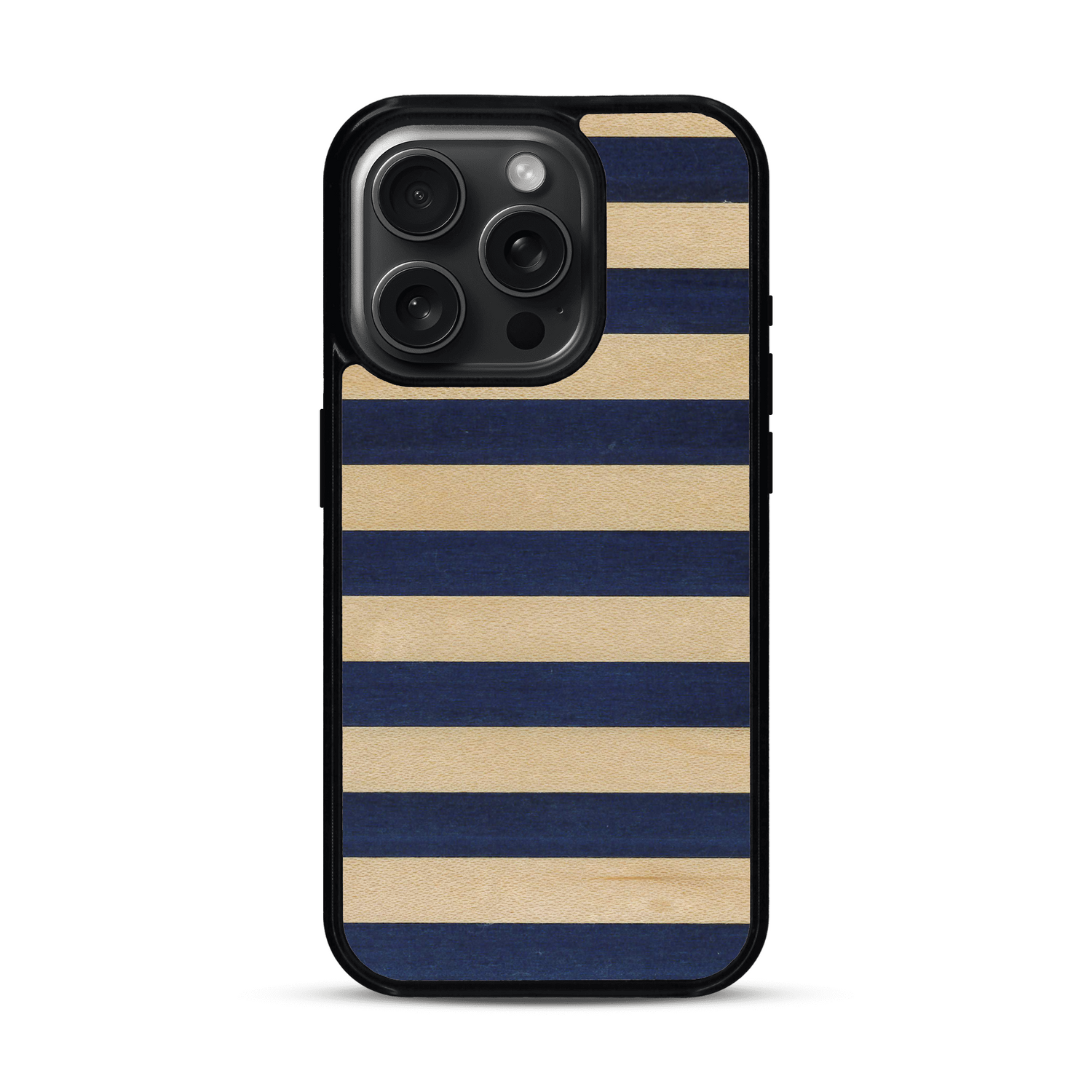 Coque de protection en bois véritable fabriquée en France pour  alliant plusieurs essences de bois pour représenter une marinière