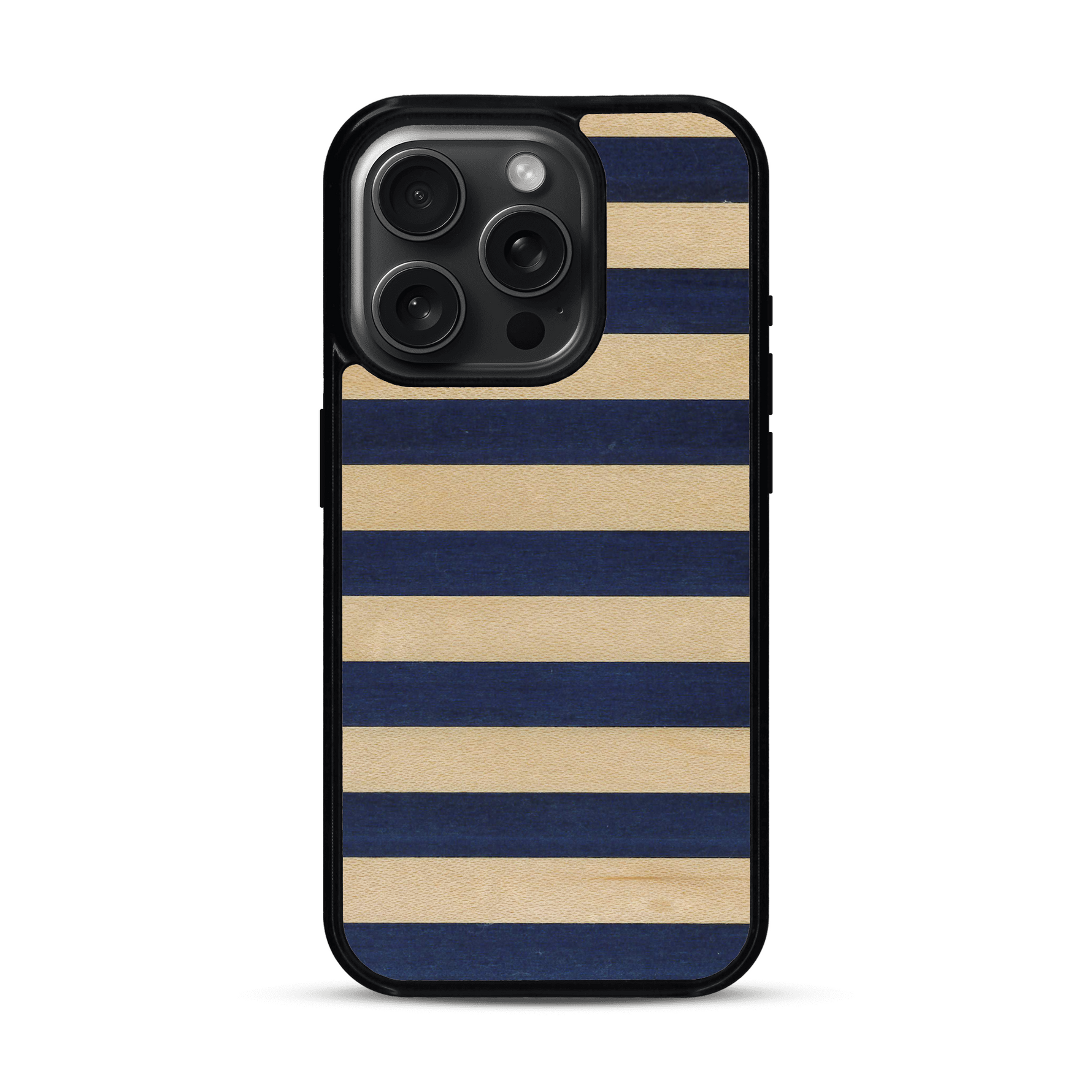 Coque de protection en bois véritable fabriquée en France pour  alliant plusieurs essences de bois pour représenter une marinière