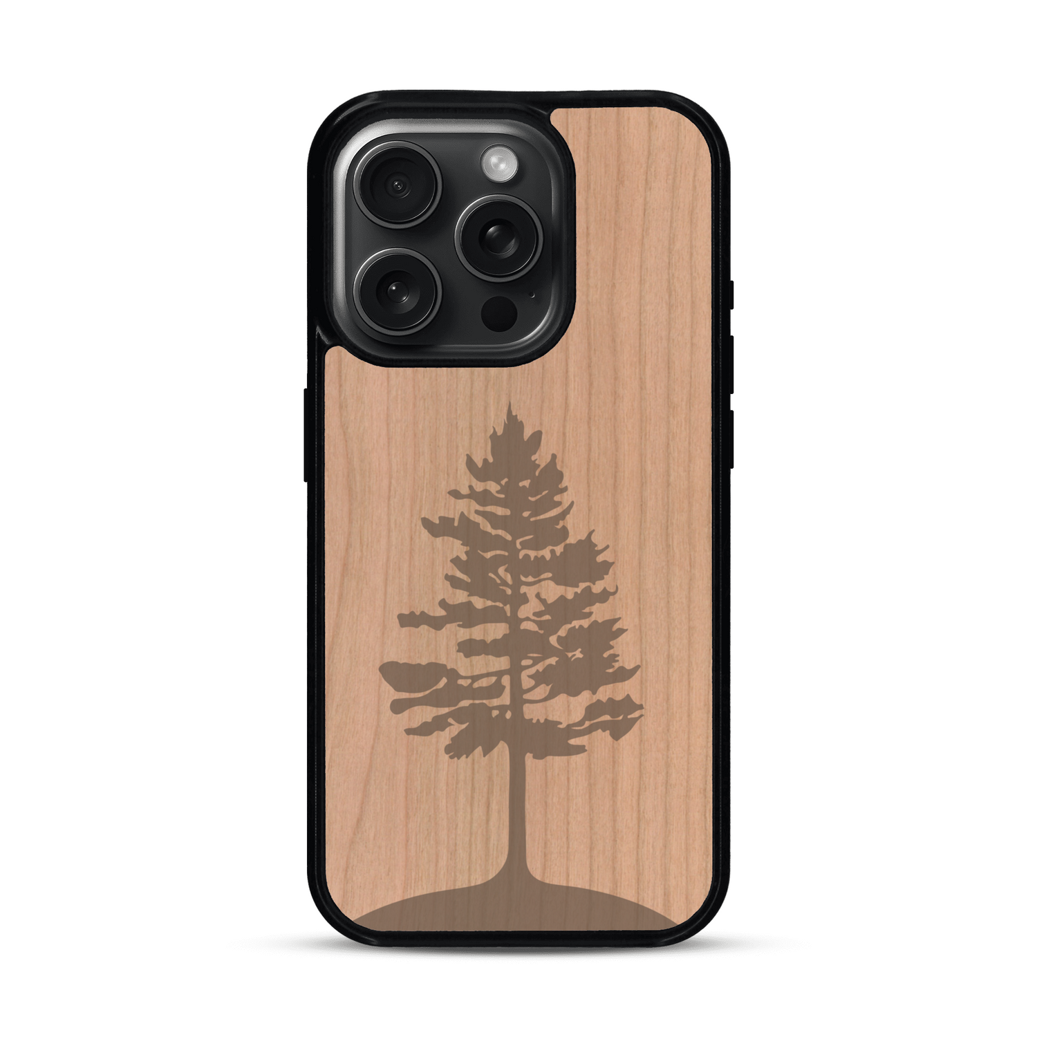 Coque de protection en bois véritable fabriquée en France pour  sur le thème de la nature, de la fôret et de l'écoresponsabilité avec une gravure représentant un arbre 
