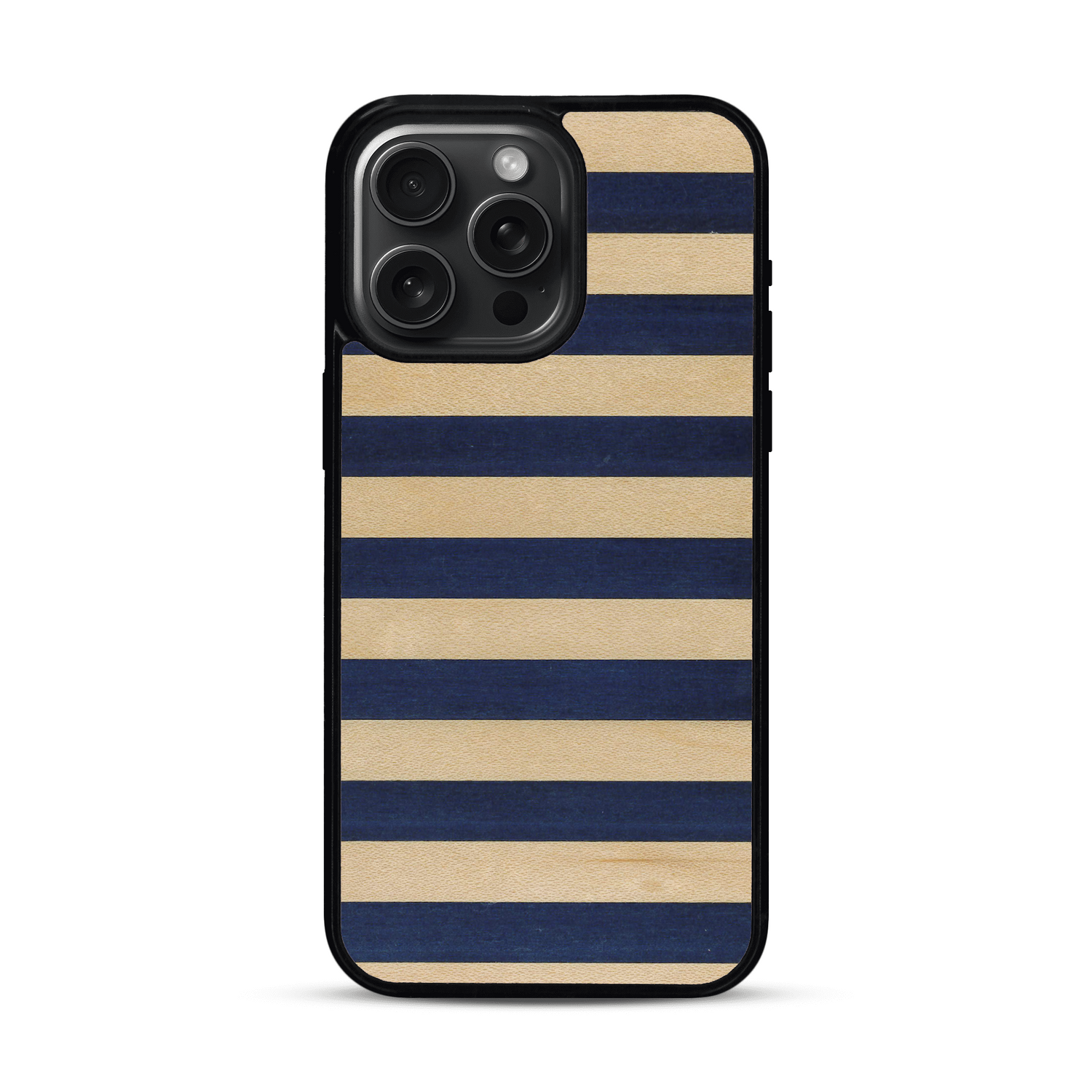 Coque de protection en bois véritable fabriquée en France pour  alliant plusieurs essences de bois pour représenter une marinière