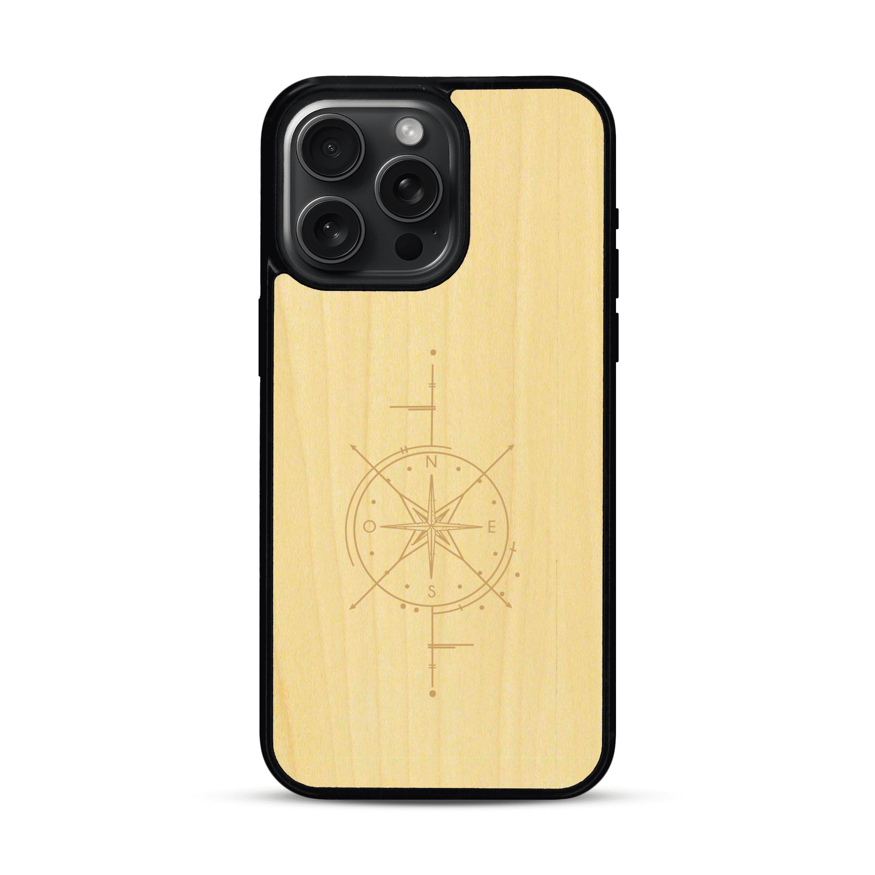 Coque de protection en bois véritable fabriquée en France pour  avec une gravure "rose des vents" sur le thème nautique et de l'océan qui s'inspire des boussoles de pirate