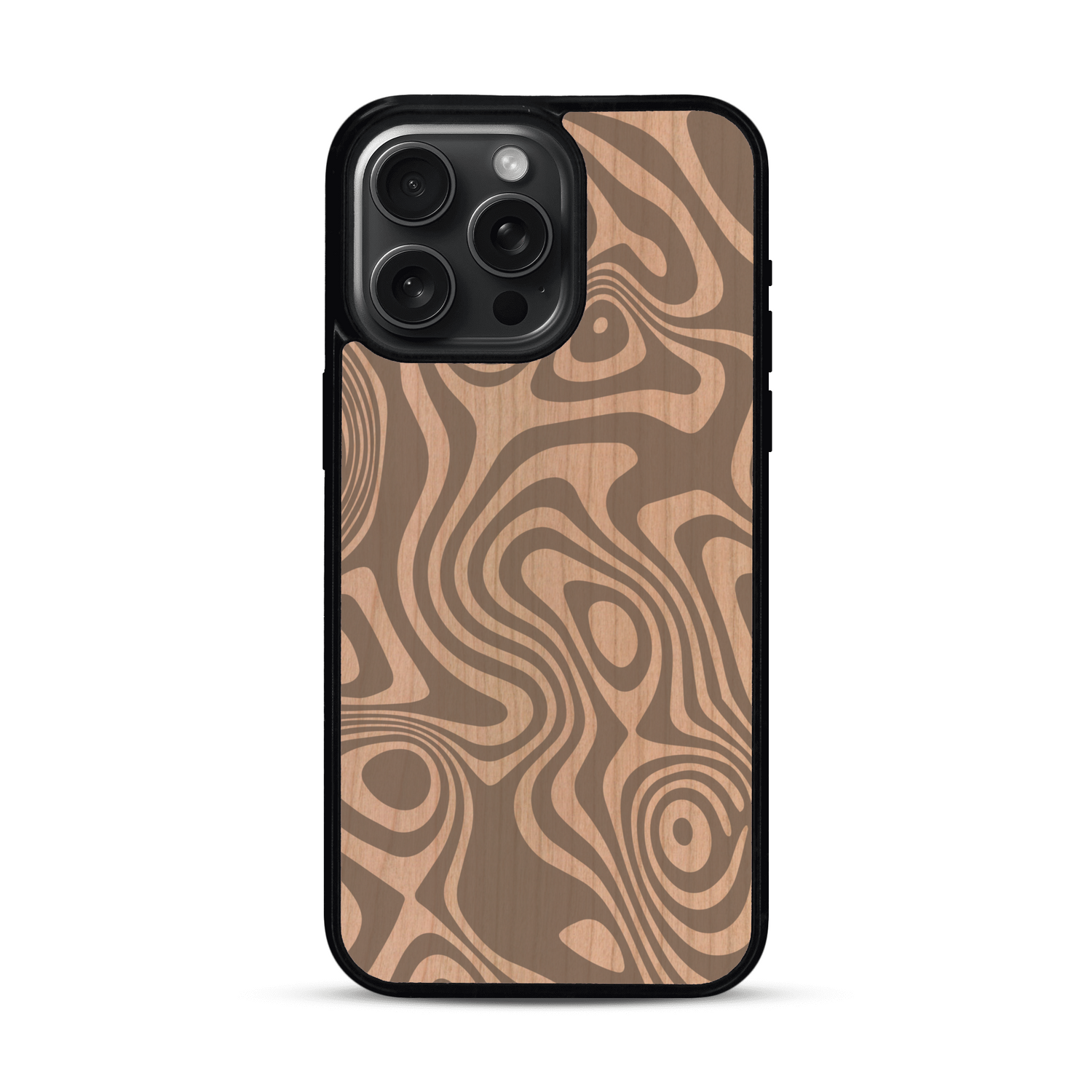 Coque de protection en bois véritable fabriquée en France pour  avec un motif abstrait représentant les mouvements de l'eau