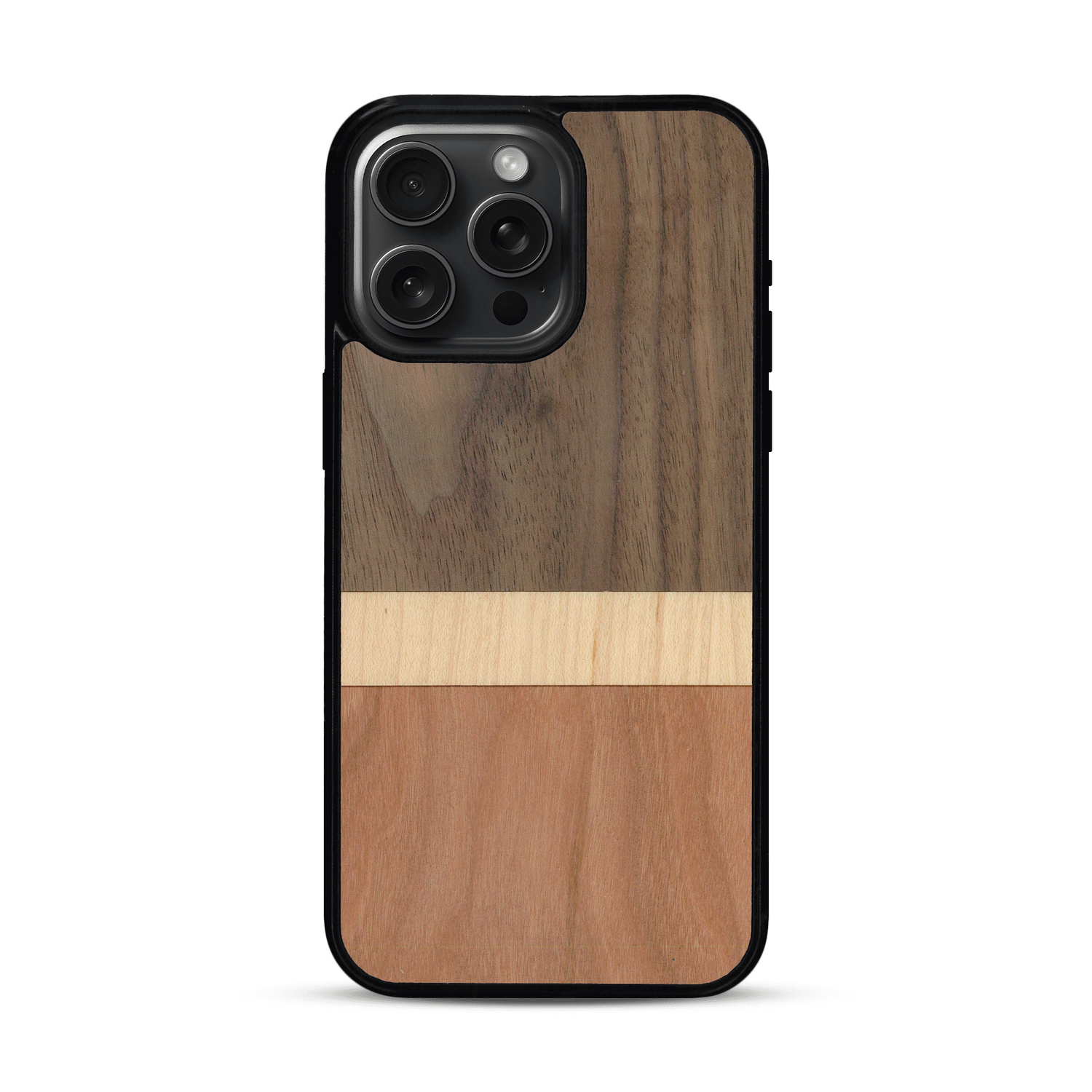 Coque de protection en bois véritable fabriquée en France pour  alliant des bandes horizontales de bambou, merisier et noyer