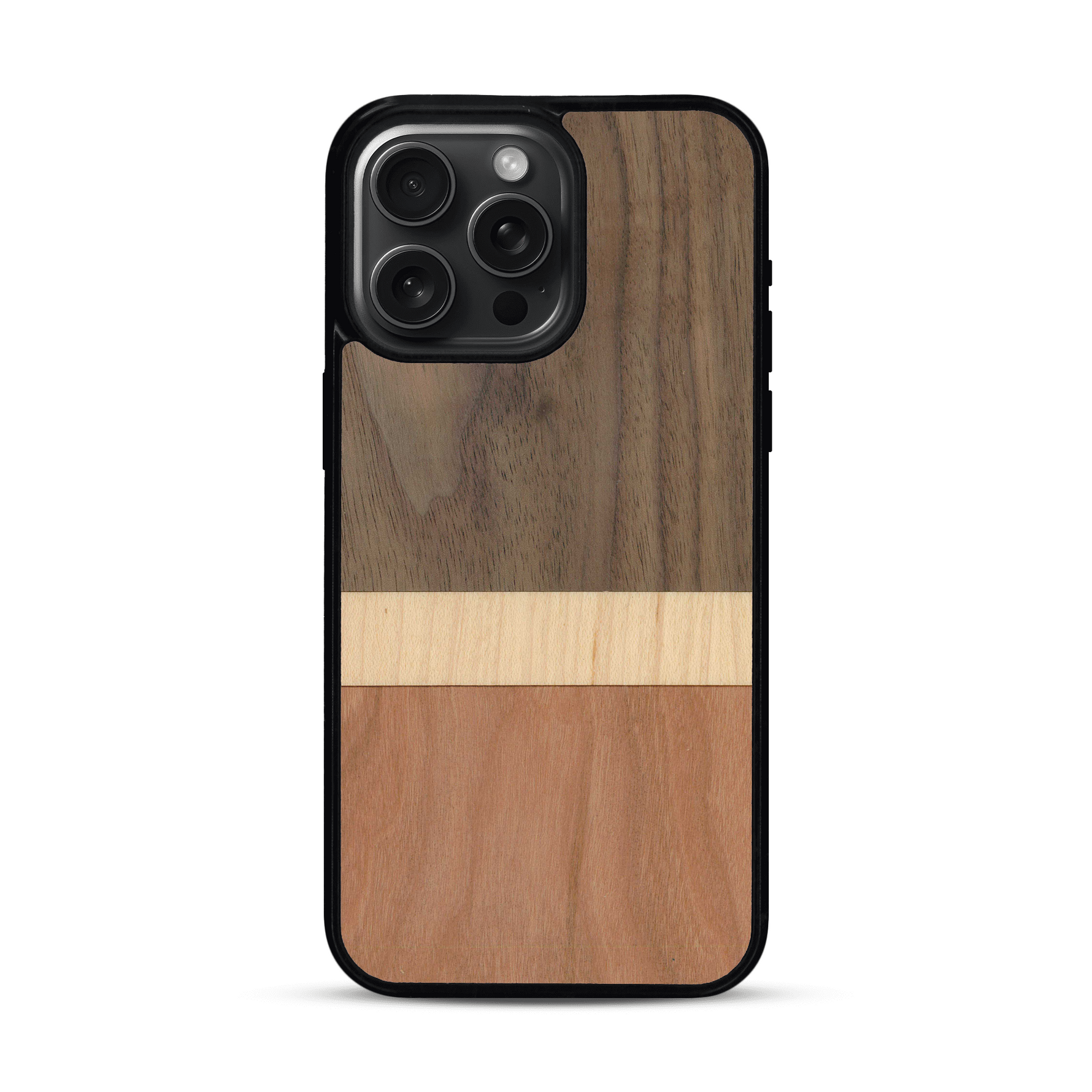 Coque de protection en bois véritable fabriquée en France pour  alliant des bandes horizontales de bambou, merisier et noyer