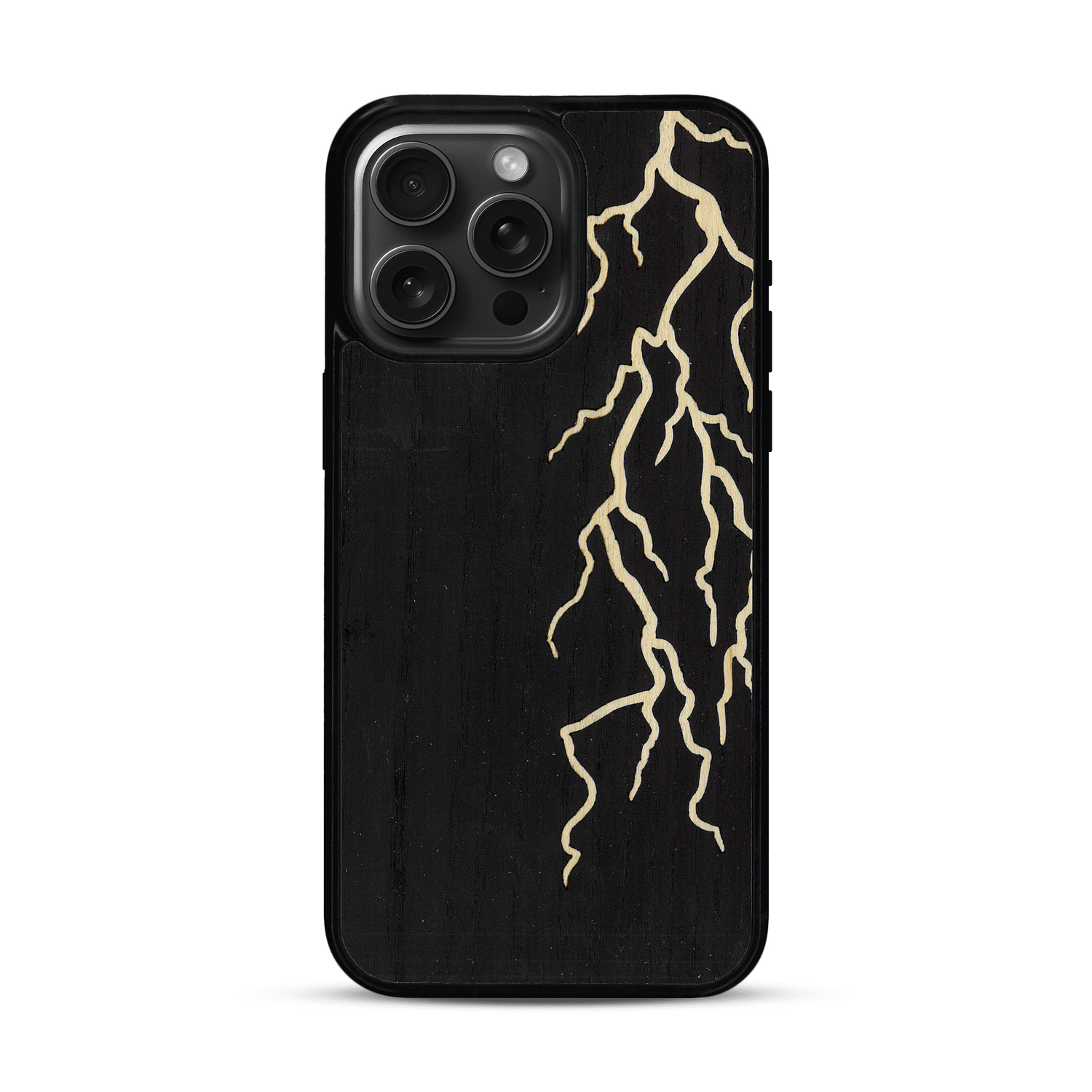 Coque de protection en bois véritable fabriquée en France pour  alliant plusieurs essences de bois pour représenter un éclair divin