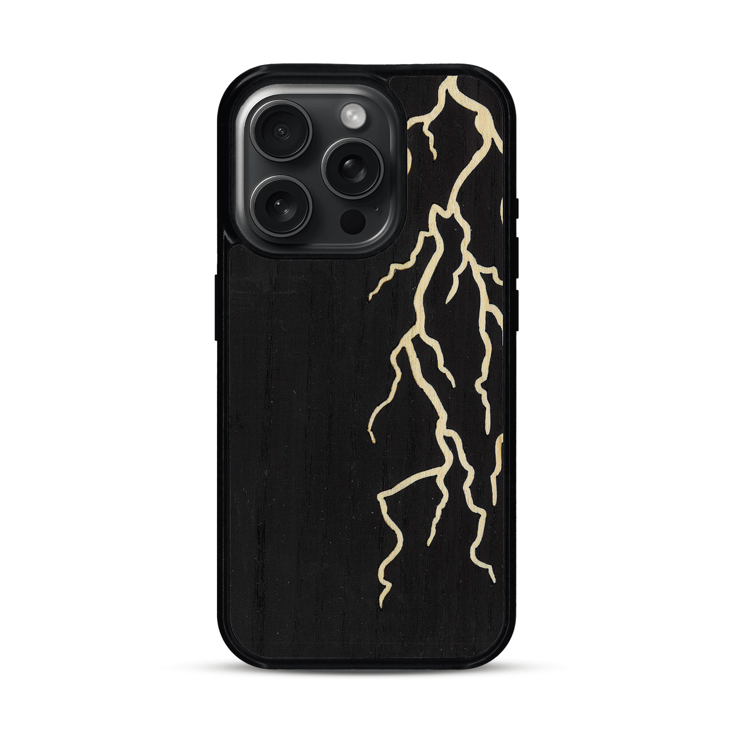 Coque de protection en bois véritable fabriquée en France pour  alliant plusieurs essences de bois pour représenter un éclair divin
