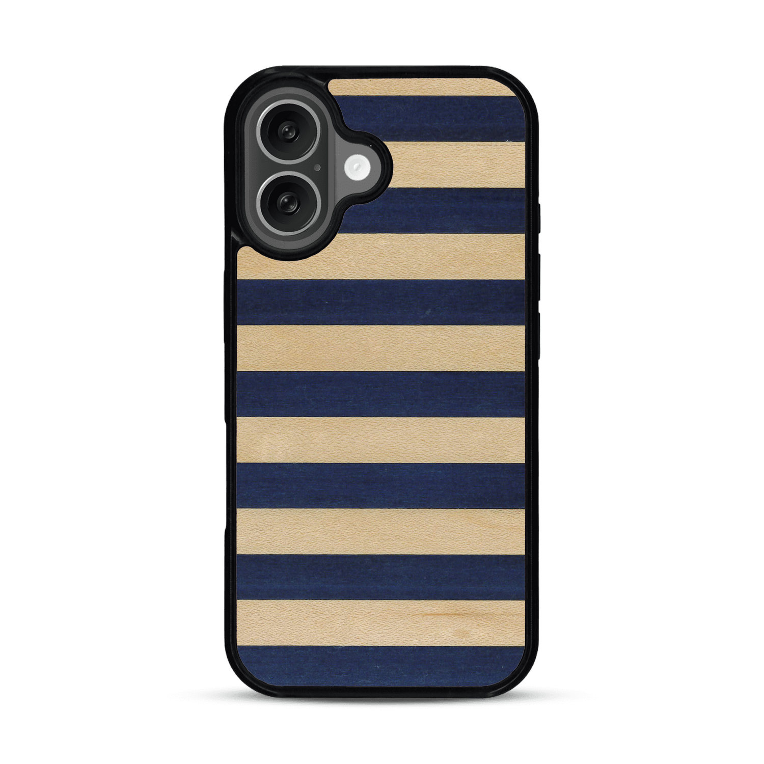 Coque de protection en bois véritable fabriquée en France pour  alliant plusieurs essences de bois pour représenter une marinière
