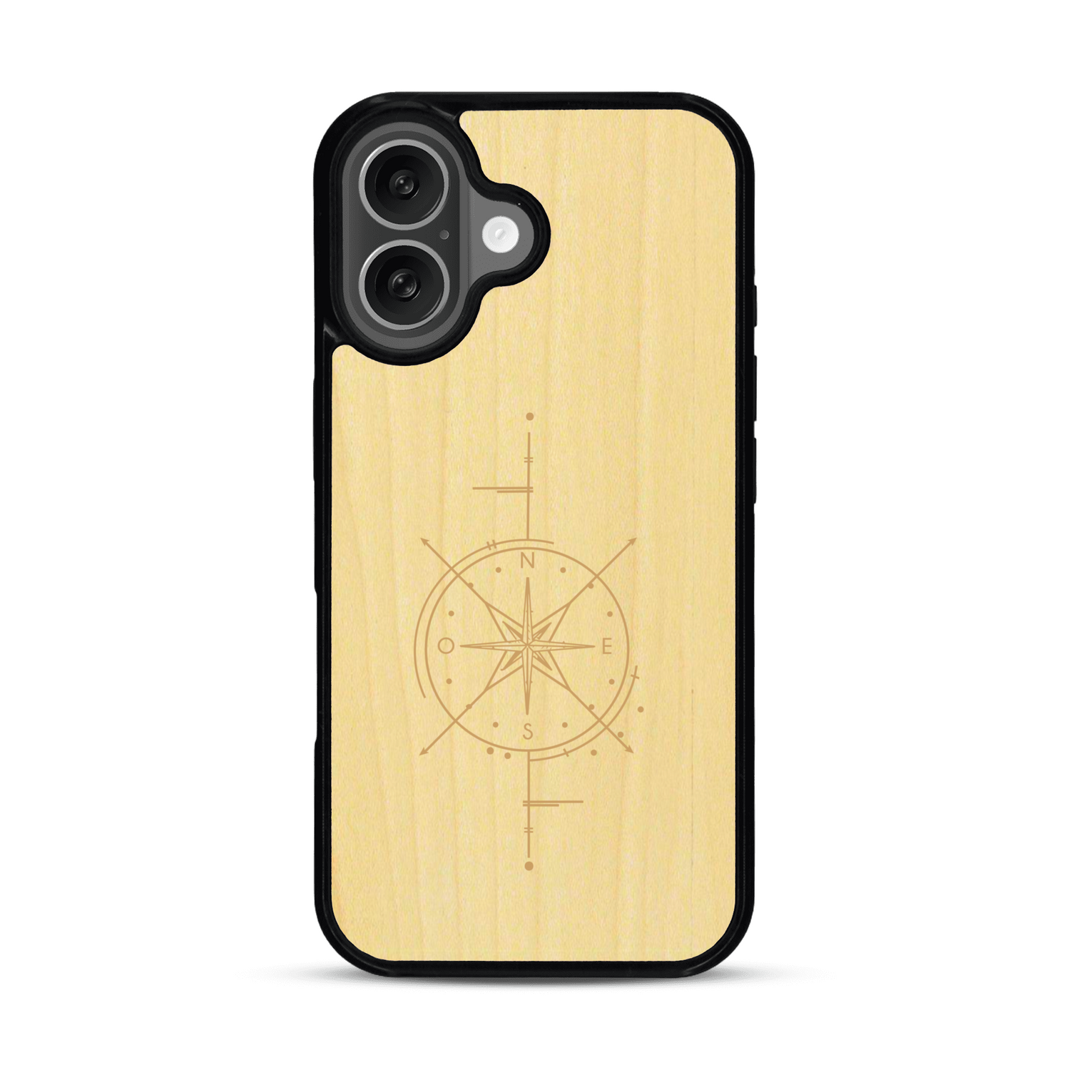 Coque de protection en bois véritable fabriquée en France pour  avec une gravure "rose des vents" sur le thème nautique et de l'océan qui s'inspire des boussoles de pirate