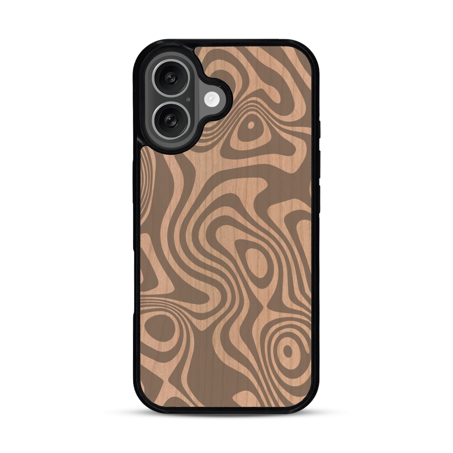 Coque de protection en bois véritable fabriquée en France pour  avec un motif abstrait représentant les mouvements de l'eau