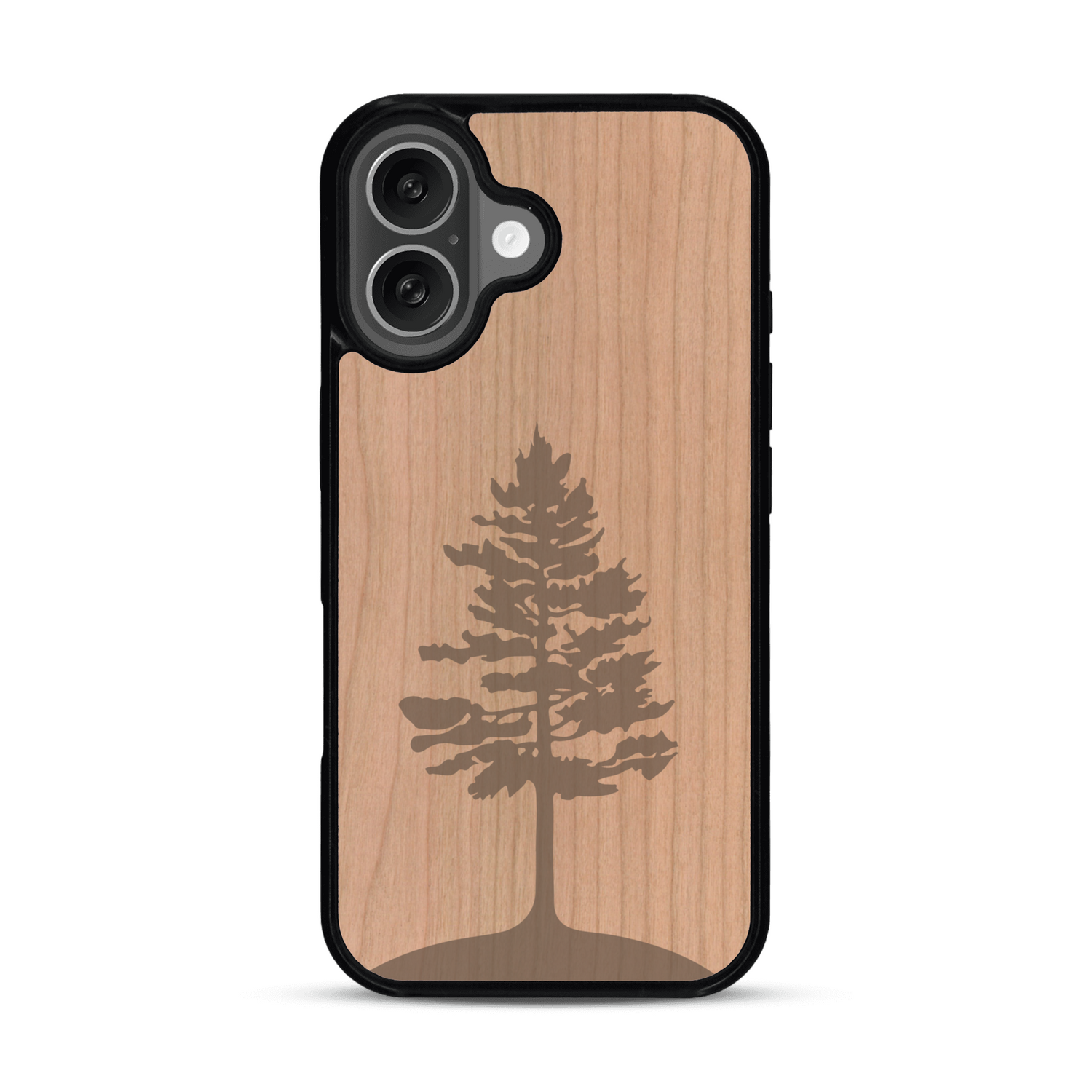Coque de protection en bois véritable fabriquée en France pour  sur le thème de la nature, de la fôret et de l'écoresponsabilité avec une gravure représentant un arbre 