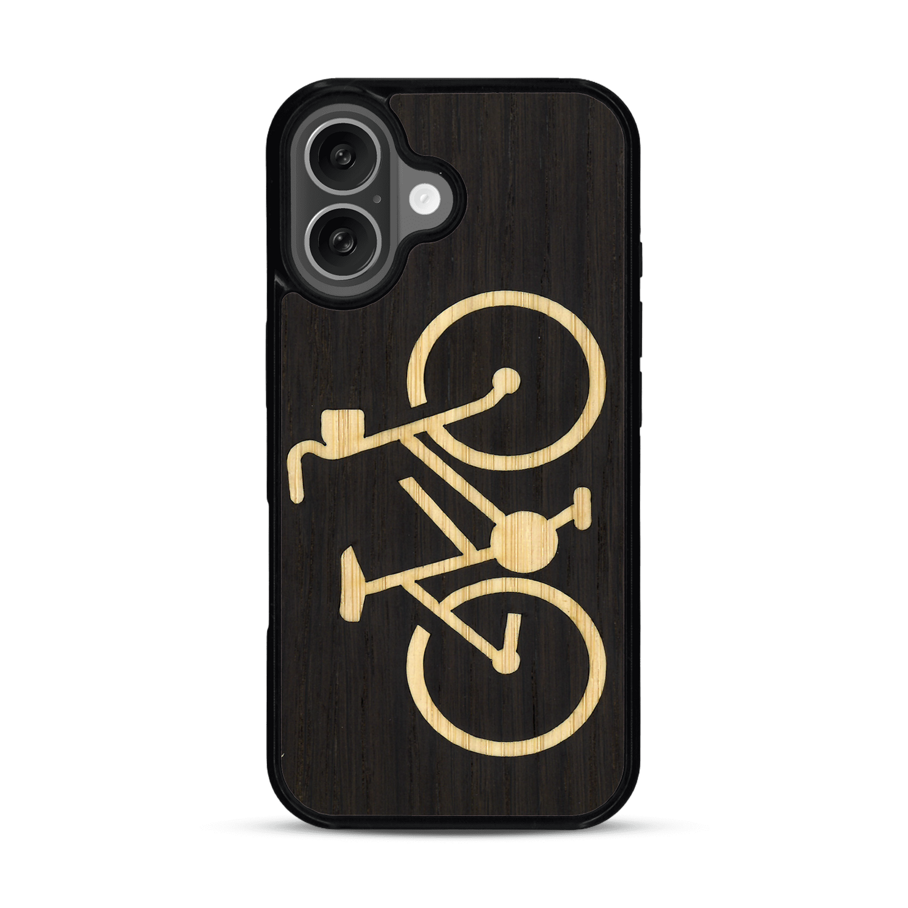 Coque de protection en bois véritable fabriquée en France pour  sur le theme du vélo et de l'outdoor qui allie du bambou et du chêne fumé représentant un vélo