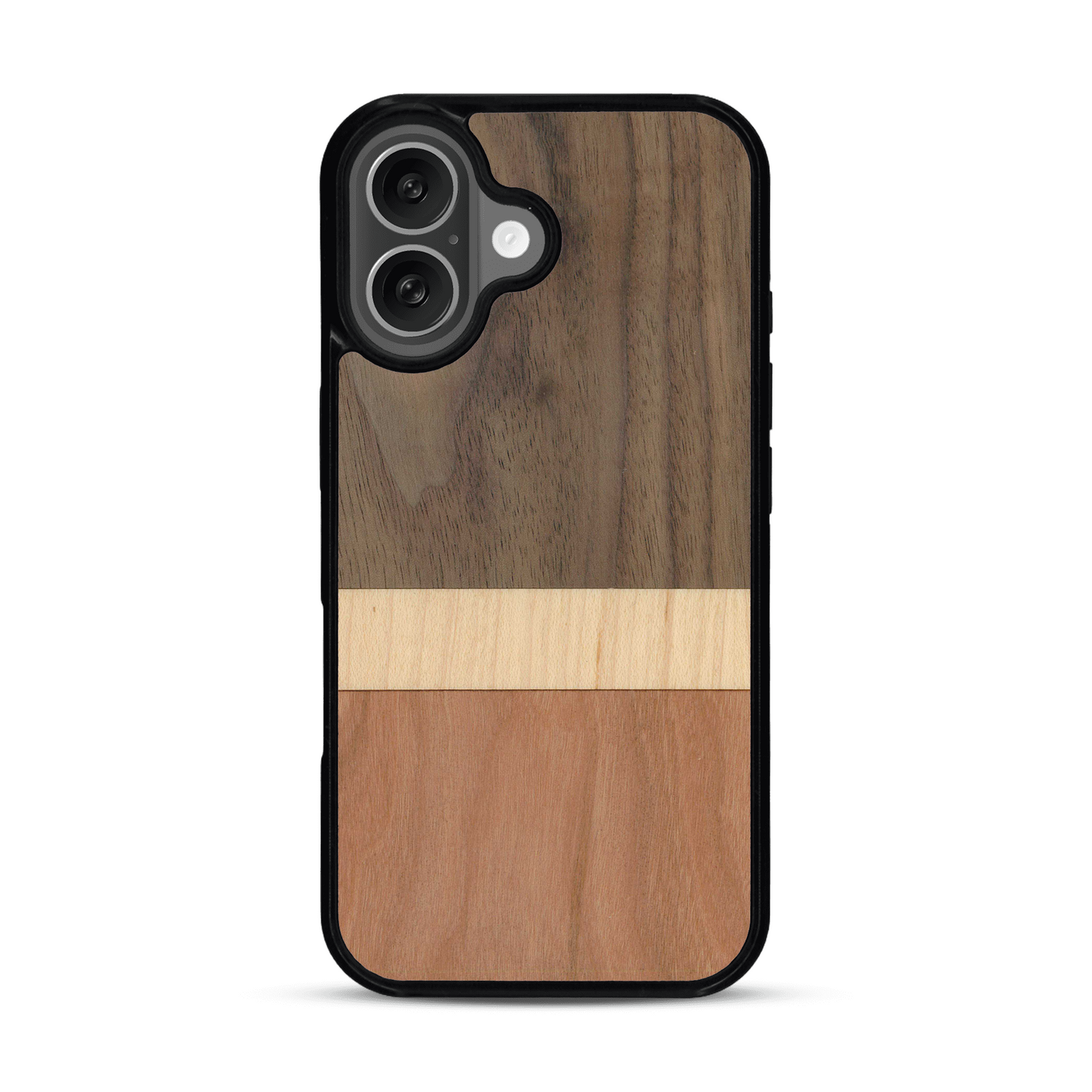 Coque de protection en bois véritable fabriquée en France pour  alliant des bandes horizontales de bambou, merisier et noyer