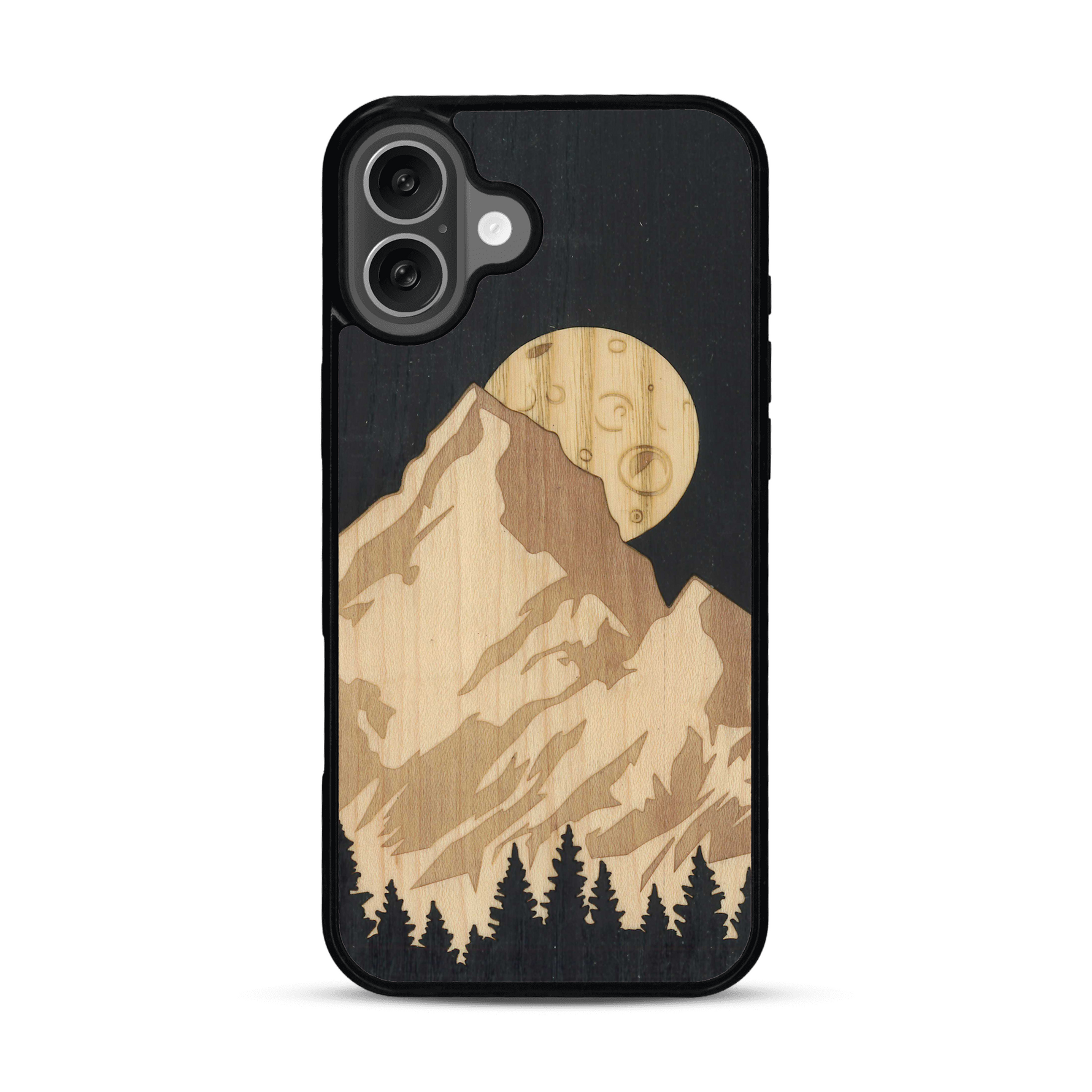 Coque de protection en bois véritable fabriquée en France pour  alliant plusieurs essences de bois pour représenter le mont Everest