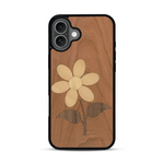 Coque de protection en bois véritable fabriquée en France pour  alliant plusieurs essences de bois pour représenter une marguerite