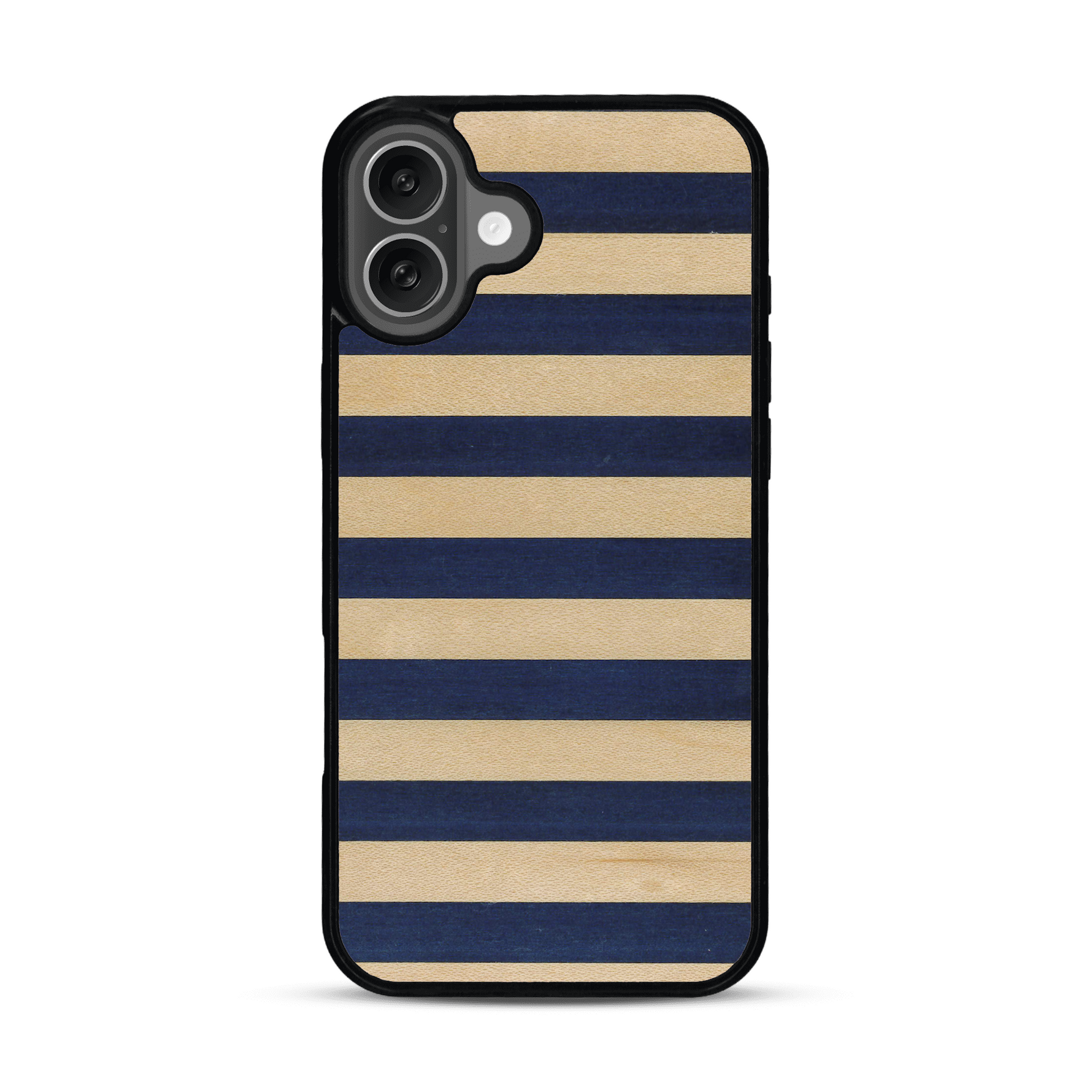Coque de protection en bois véritable fabriquée en France pour  alliant plusieurs essences de bois pour représenter une marinière