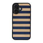Coque de protection en bois véritable fabriquée en France pour iPhone 16 Plus alliant plusieurs essences de bois pour représenter une marinière