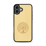 Coque de protection en bois véritable fabriquée en France pour  sur le thème de la spiritualité et du yoga avec une gravure zen représentant un arbre de vie