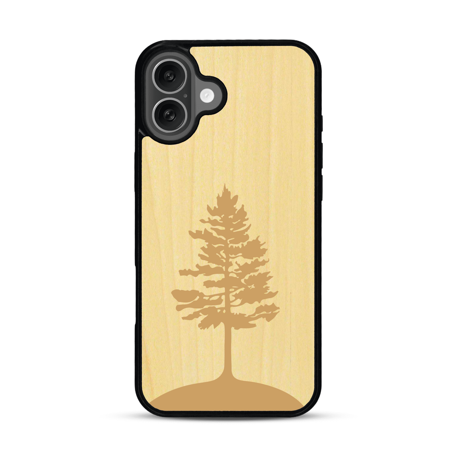 Coque de protection en bois véritable fabriquée en France pour  sur le thème de la nature, de la fôret et de l'écoresponsabilité avec une gravure représentant un arbre 
