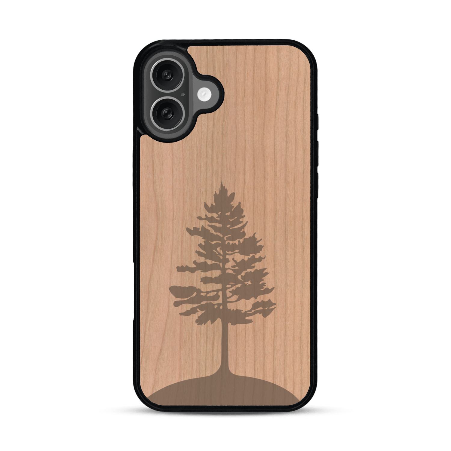 Coque de protection en bois véritable fabriquée en France pour  sur le thème de la nature, de la fôret et de l'écoresponsabilité avec une gravure représentant un arbre 