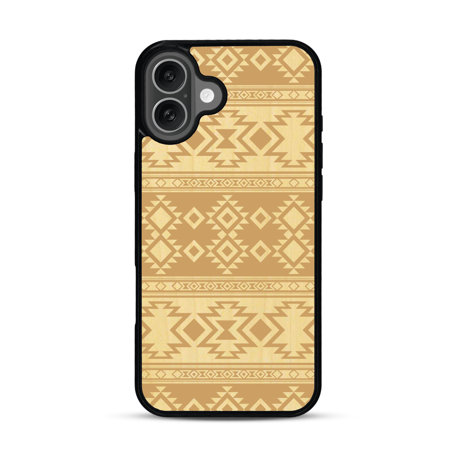 Coque de protection en bois véritable fabriquée en France pour  avec des motifs géométriques s'inspirant des temples aztèques, mayas et incas