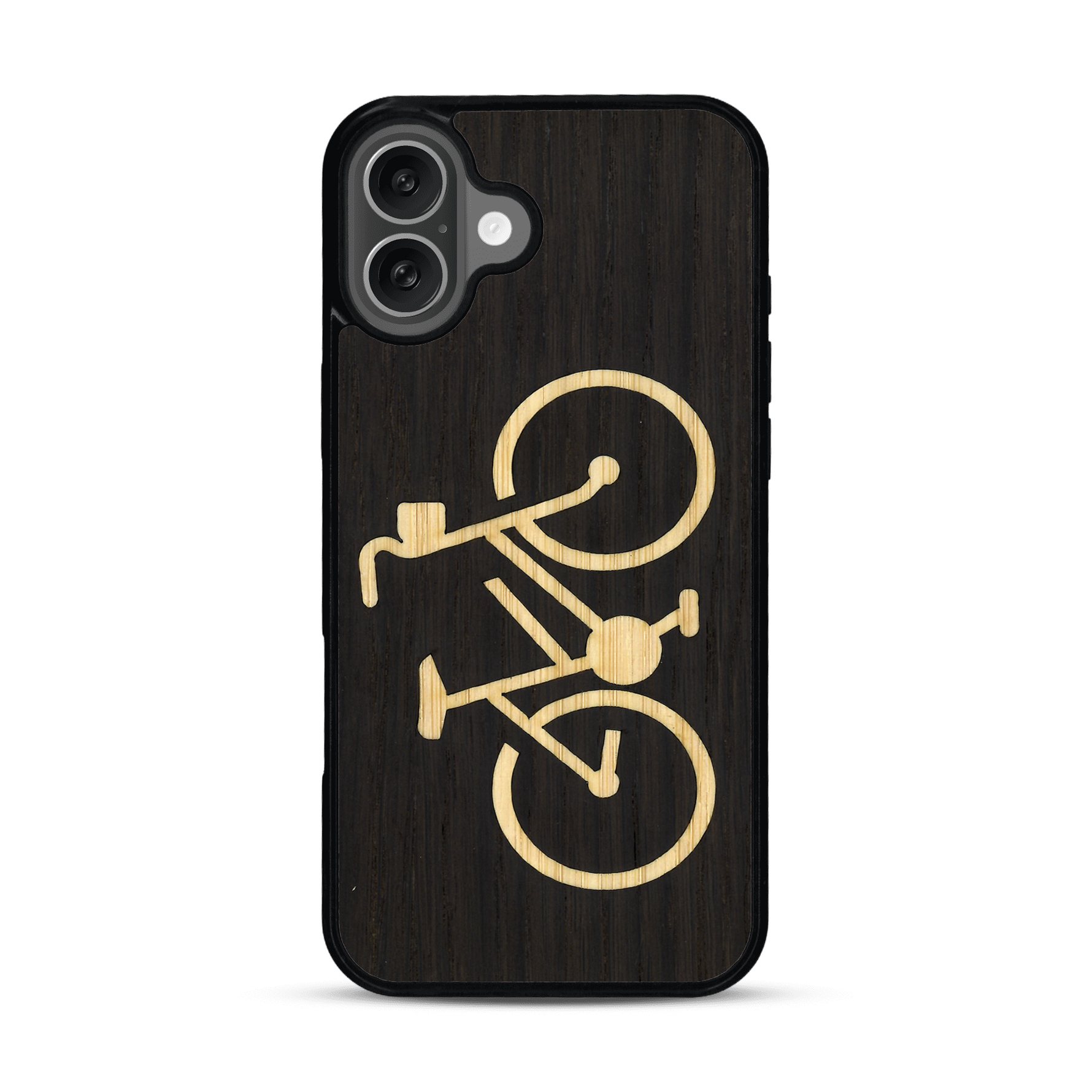 Coque de protection en bois véritable fabriquée en France pour  sur le theme du vélo et de l'outdoor qui allie du bambou et du chêne fumé représentant un vélo