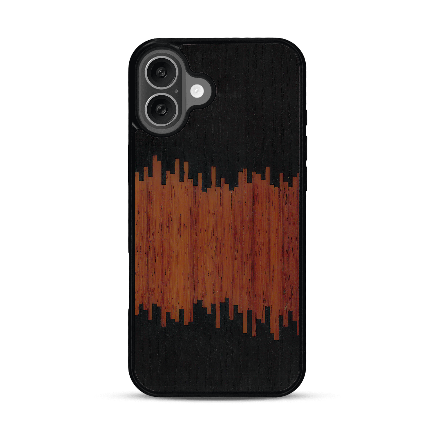 Coque de protection en bois véritable fabriquée en France pour  alliant plusieurs essences de bois pour représenter du magma en fusion