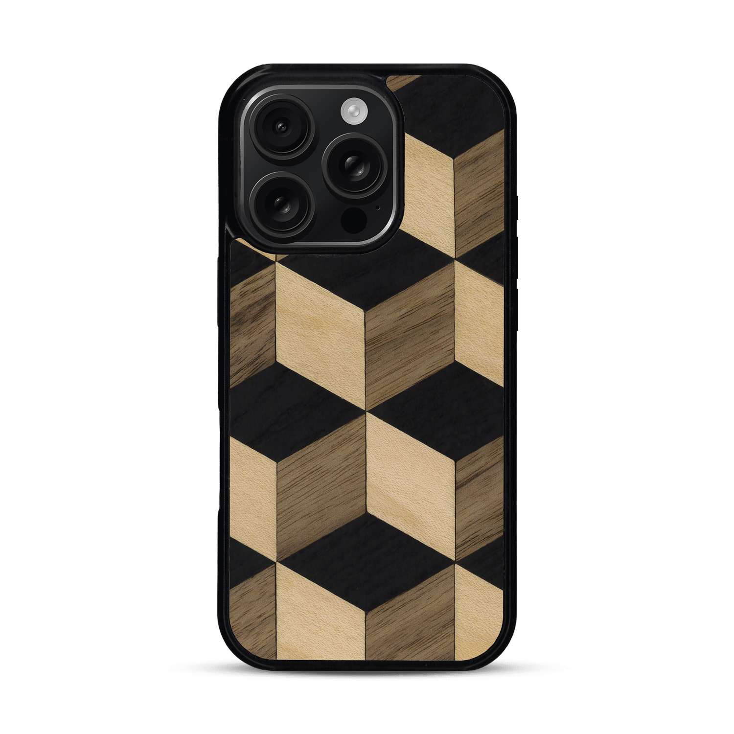 Coque de protection en bois véritable fabriquée en France pour alliant plusieurs essences de bois pour représenter un classique intemporel de la marqueterie