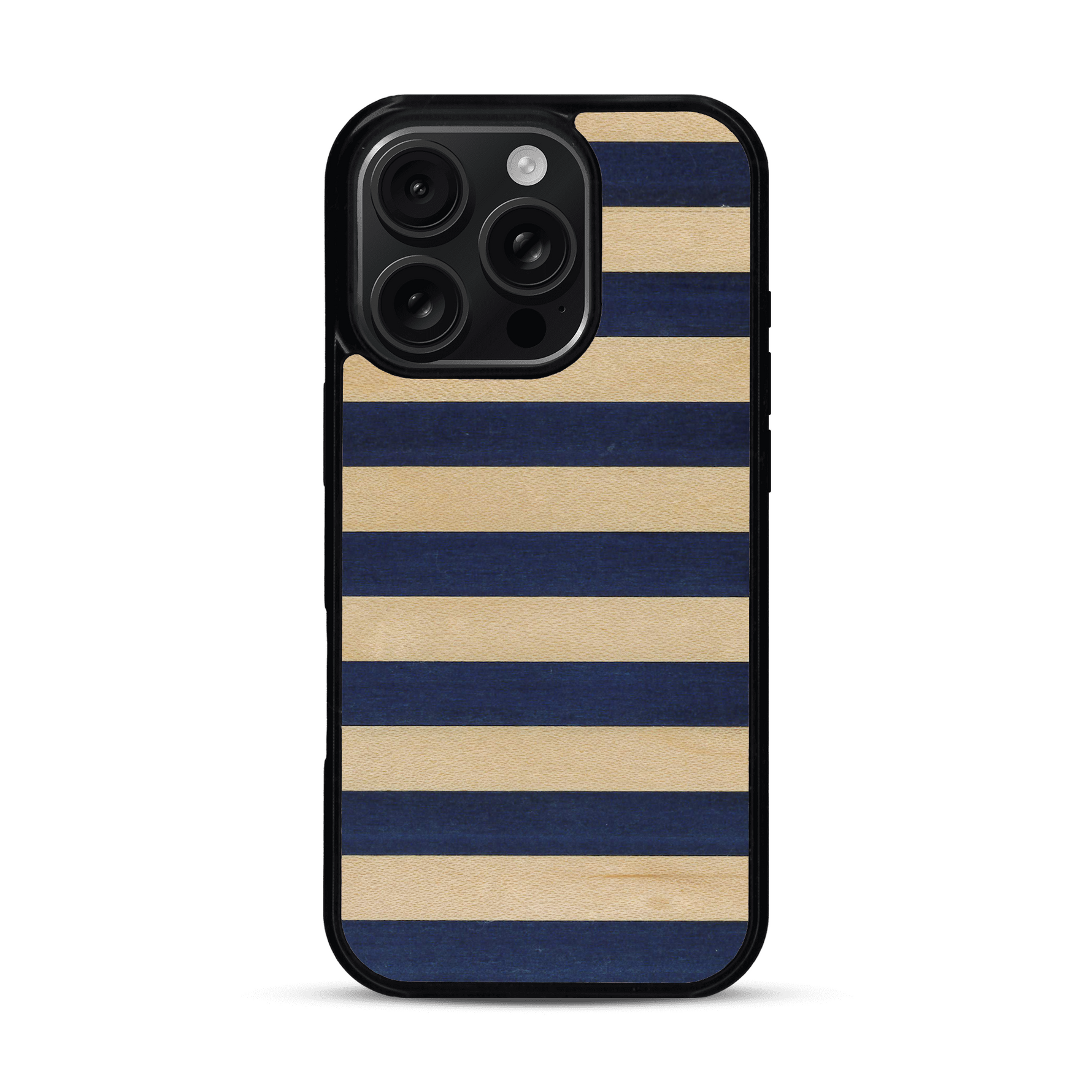 Coque de protection en bois véritable fabriquée en France pour  alliant plusieurs essences de bois pour représenter une marinière