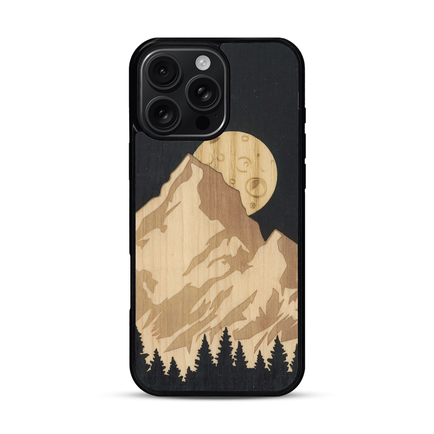 Coque de protection en bois véritable fabriquée en France pour  alliant plusieurs essences de bois pour représenter le mont Everest