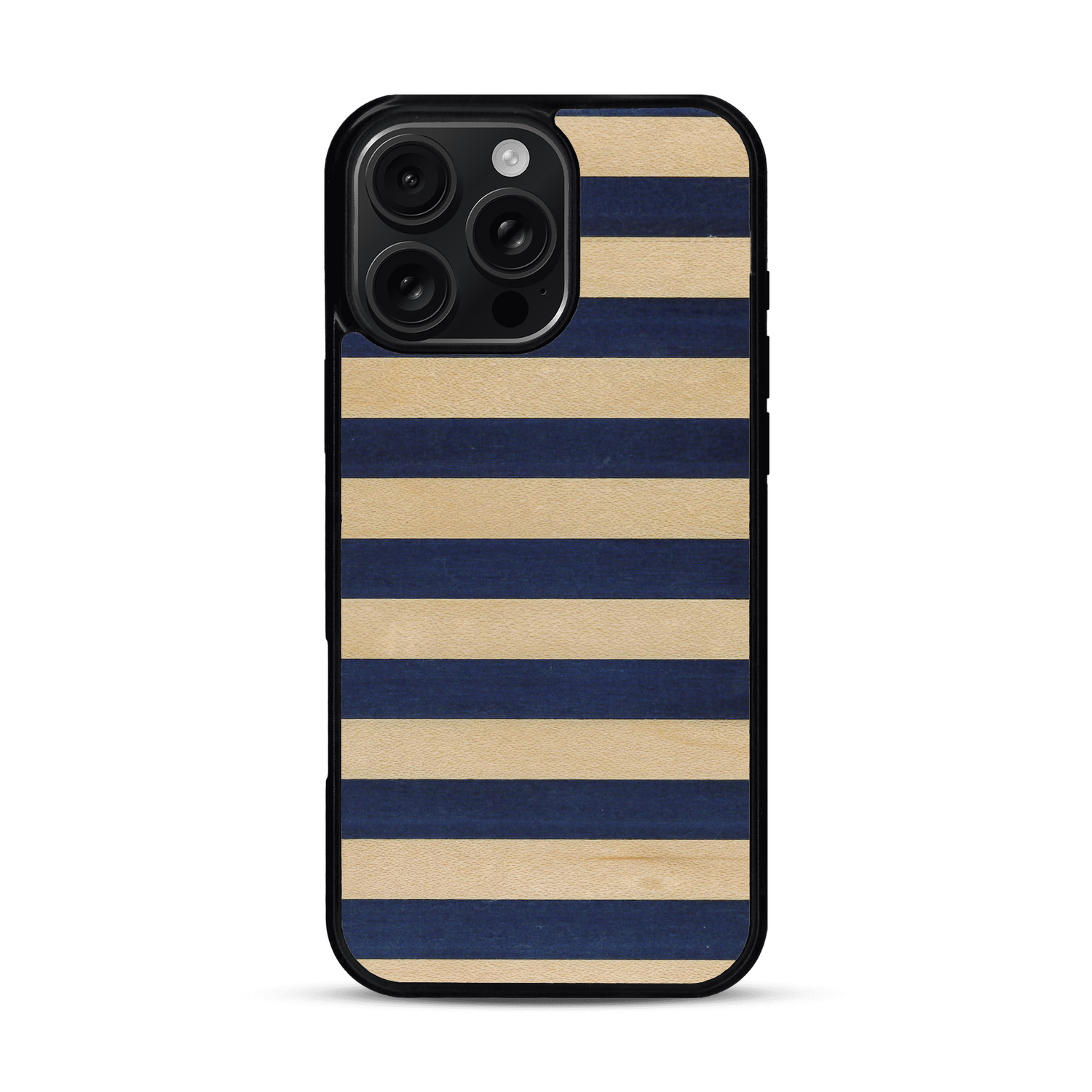 Coque de protection en bois véritable fabriquée en France pour  alliant plusieurs essences de bois pour représenter une marinière