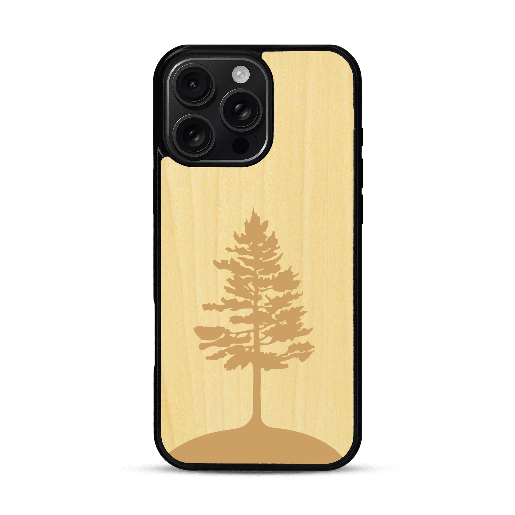 Coque de protection en bois véritable fabriquée en France pour  sur le thème de la nature, de la fôret et de l'écoresponsabilité avec une gravure représentant un arbre 