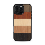 Coque de protection en bois véritable fabriquée en France pour  alliant des bandes horizontales de bambou, merisier, padouk, noyer et chêne fumé