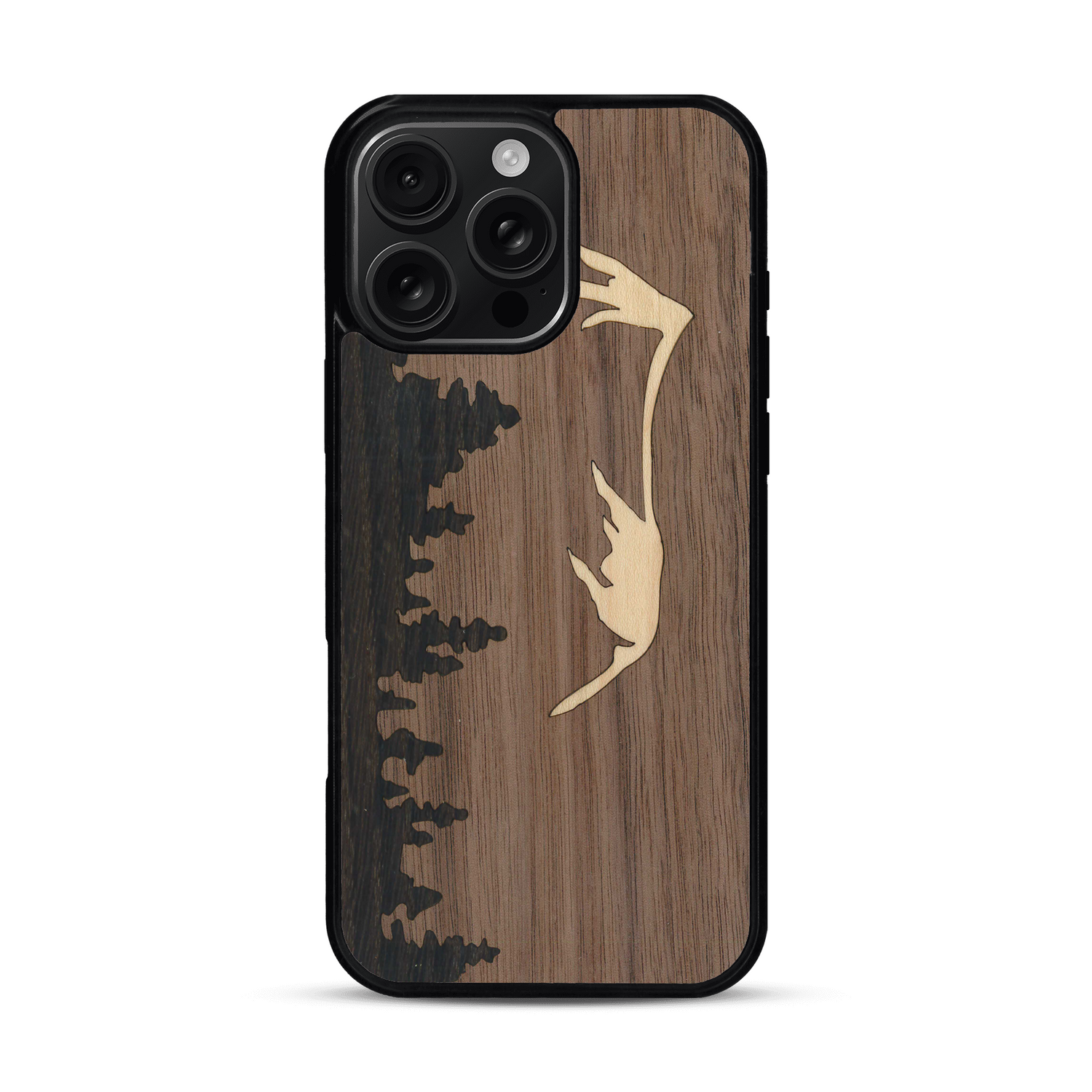 Coque de protection en bois véritable fabriquée en France pour  sur le thème de la nature et de la montagne qui allie du chêne fumé, du noyer et du bambou représentant le mont mézenc