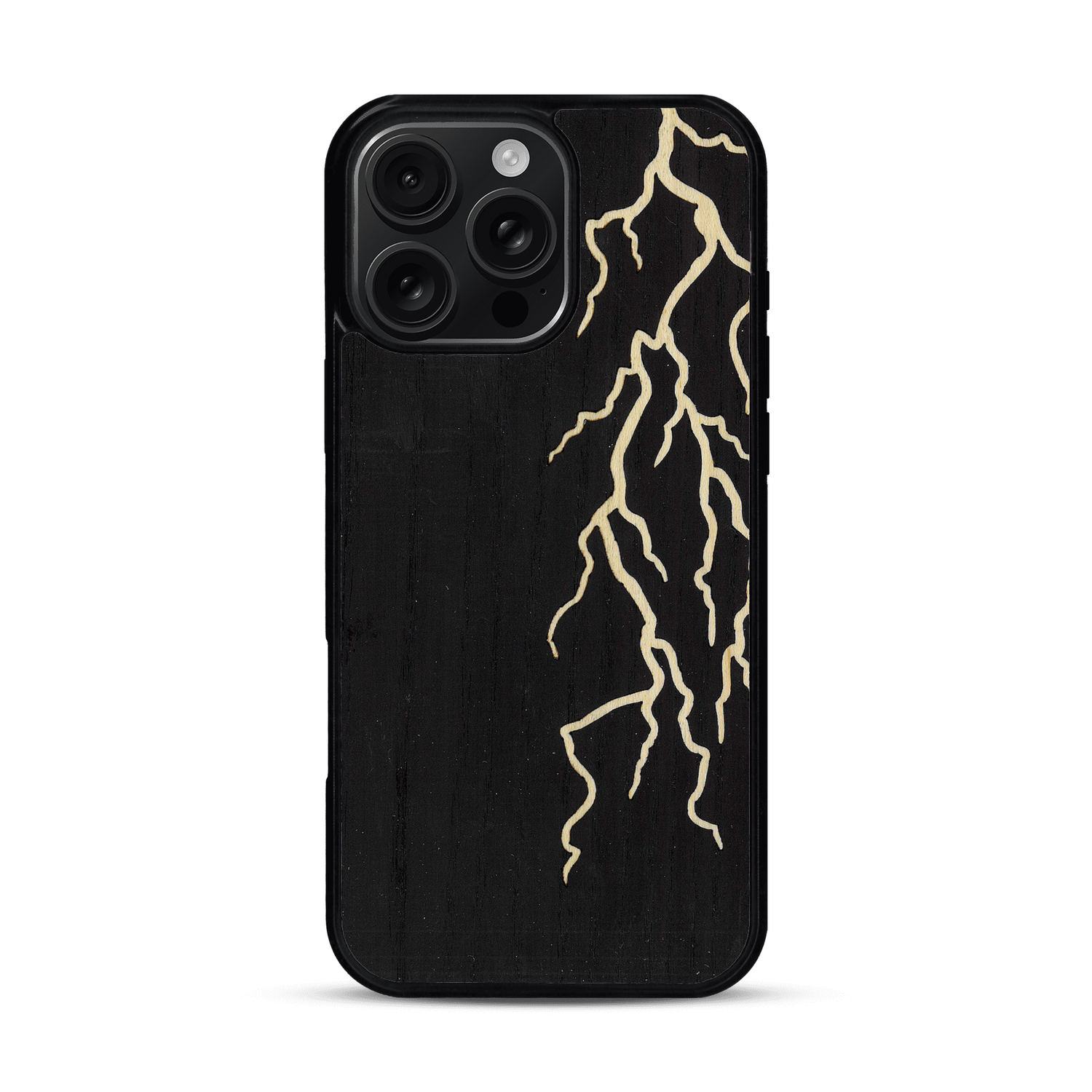 Coque de protection en bois véritable fabriquée en France pour  alliant plusieurs essences de bois pour représenter un éclair divin
