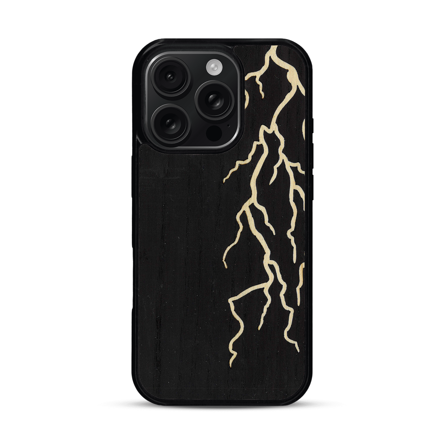 Coque de protection en bois véritable fabriquée en France pour  alliant plusieurs essences de bois pour représenter un éclair divin