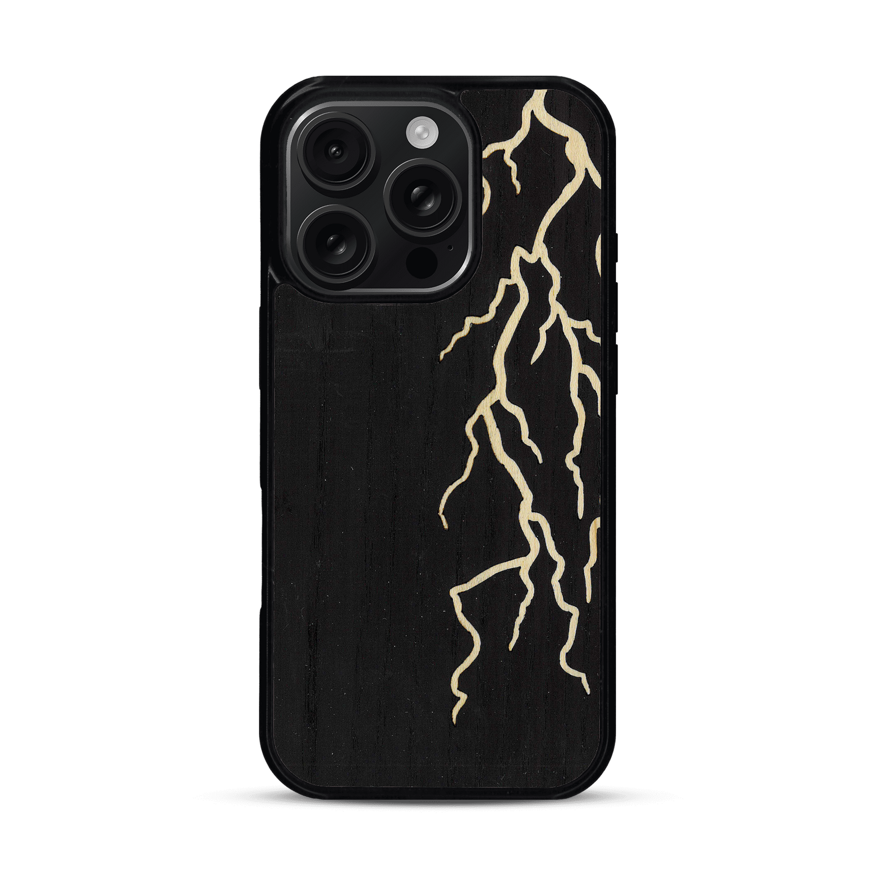 Coque de protection en bois véritable fabriquée en France pour  alliant plusieurs essences de bois pour représenter un éclair divin